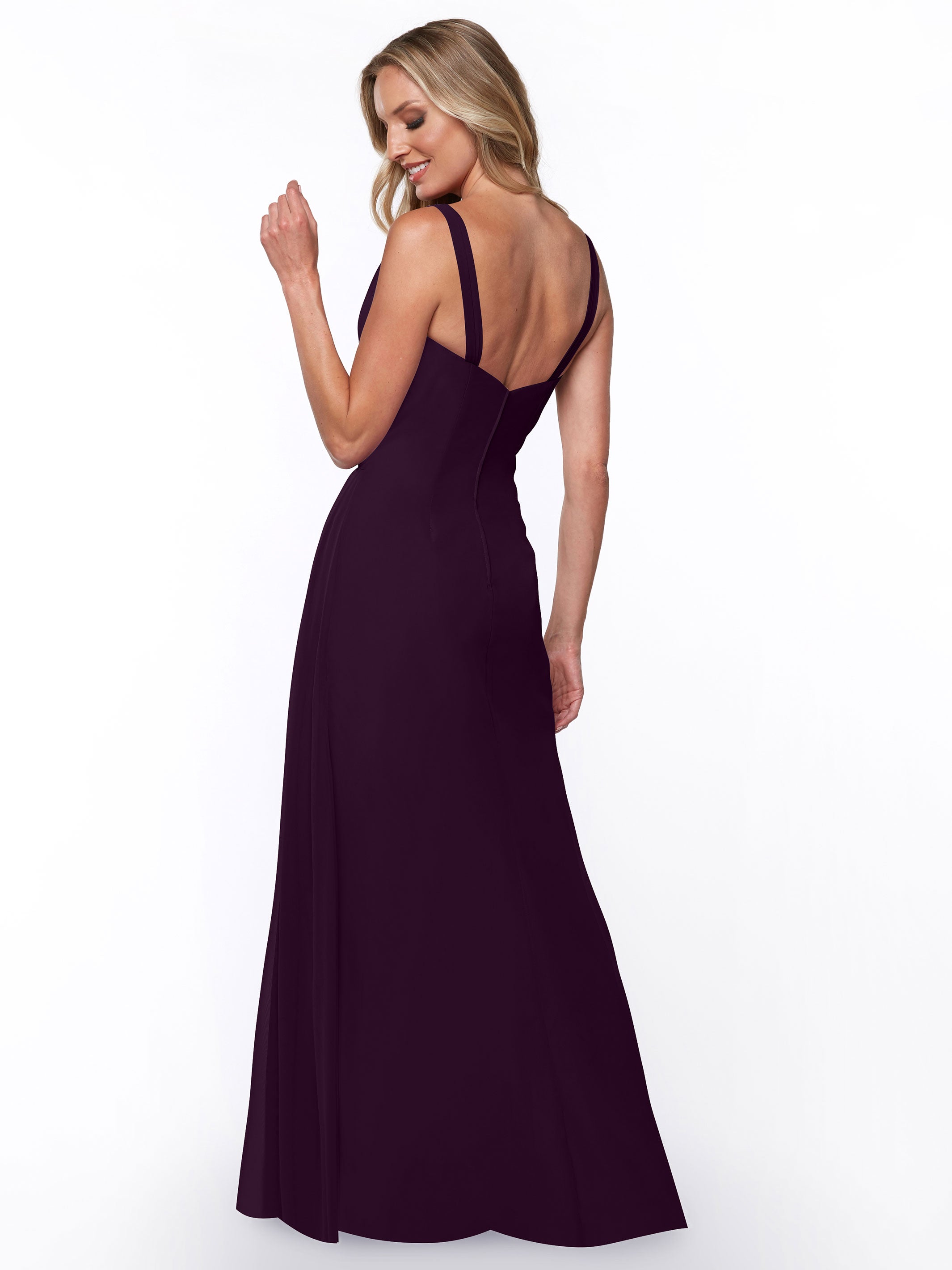 Elegant 80030 Chiffon Sheath Bridesmaid Dress with Ruching V-Neck Bodice - Perfect for Weddings, Formal Events & Special Occasions