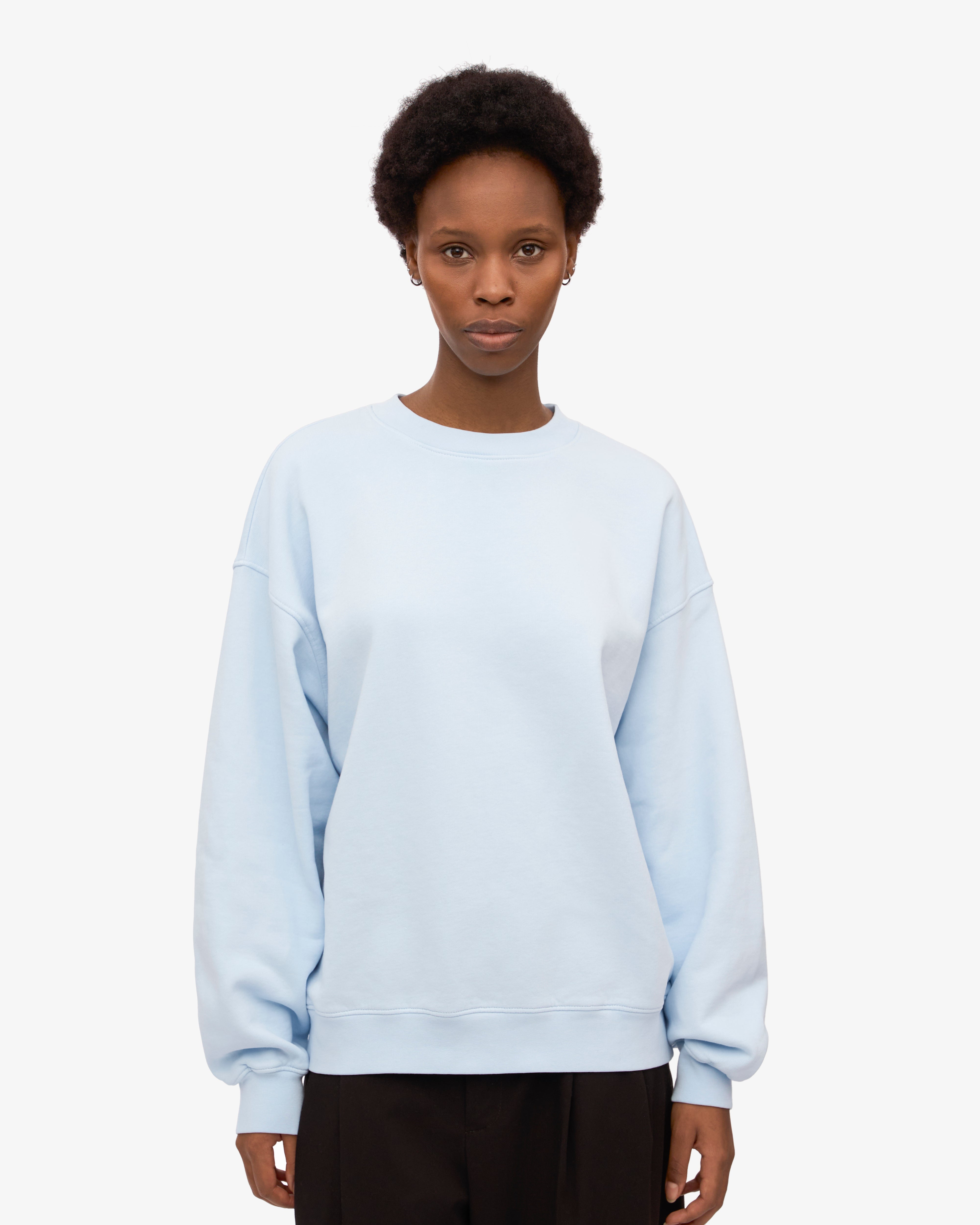 Organic Oversized Crewneck Sweatshirt for Women - Soft Polar Blue Cotton Pullover - Casual Loungewear & Streetwear Fashion