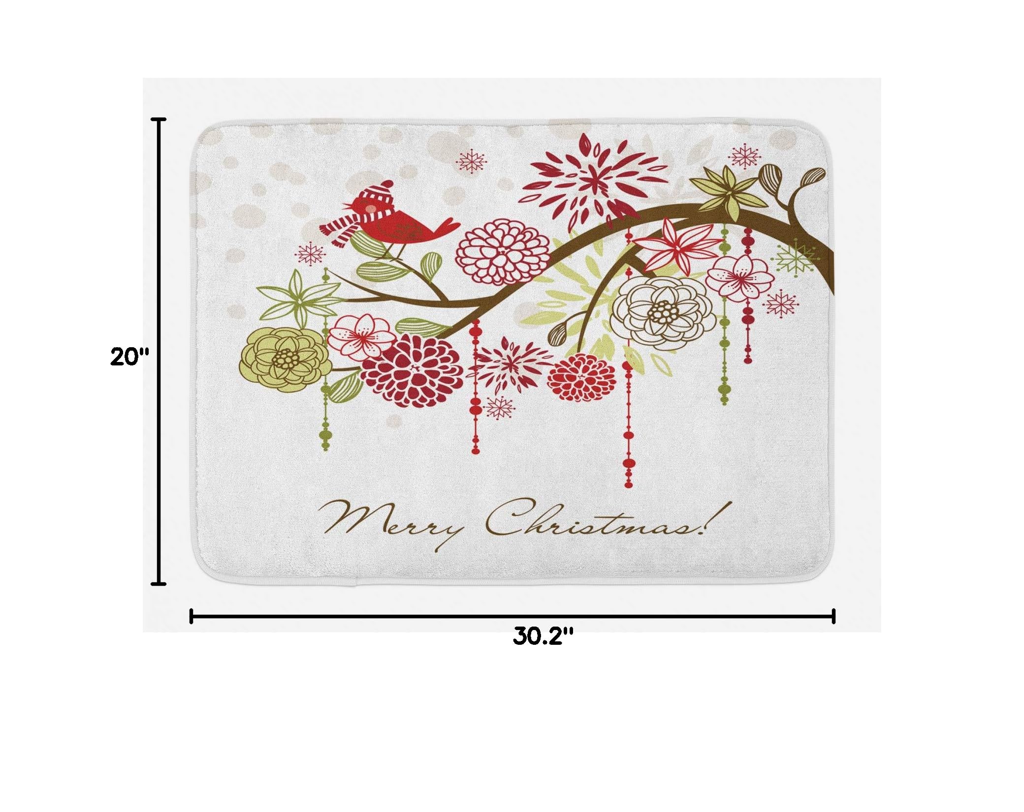 Ambesonne Christmas Bath Mat - Floral Winter Red Bird Hat & Scarf Design on Blooming Tree, Non-Slip Plush Bathroom Rug 30