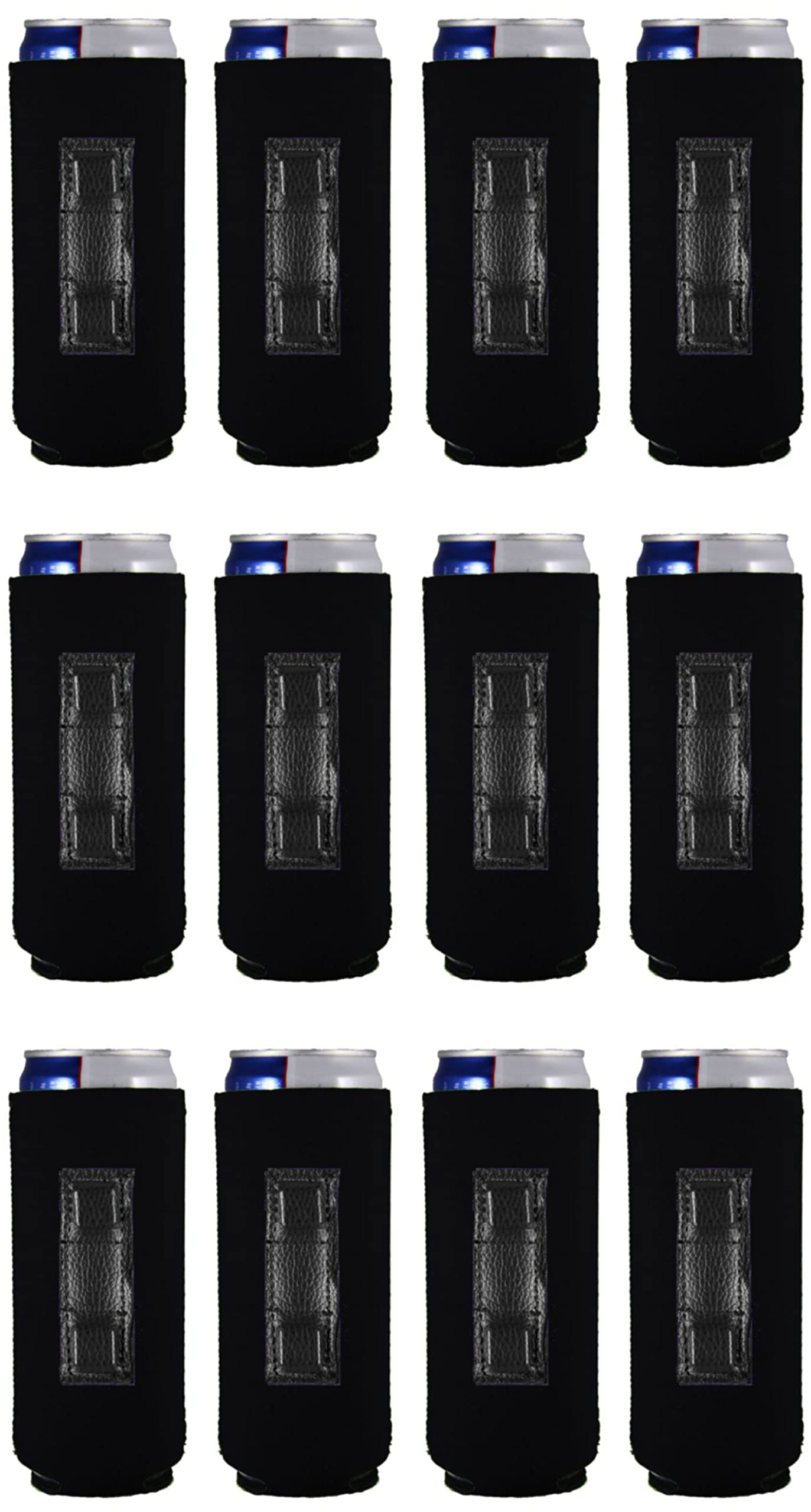 12 Pack Black Blank Magnetic Slim Can Coolers - Insulated Beer & Soda Cans for Parties, BBQs, and Outdoor Events