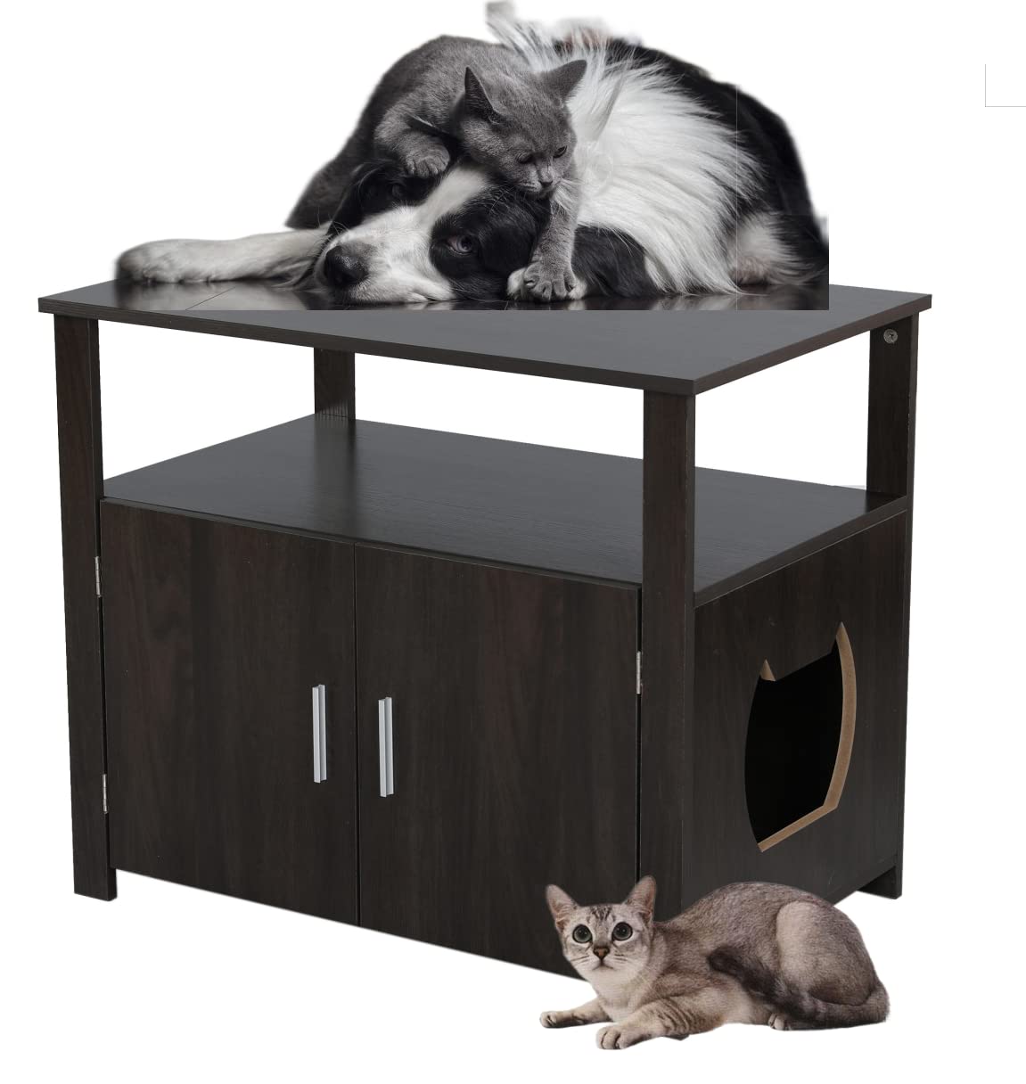 Extra Large Wooden Cat Litter Box Enclosure - Lockable Pet Side Table with Hidden Crate & Adjustable Inner Space | Stylish Cat Furniture for Home Decor | Perfect for Small Spaces & Multi-Cat Households