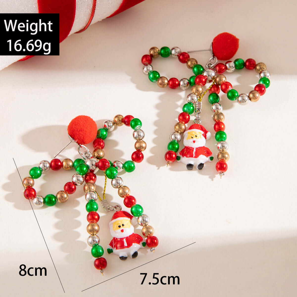 Festive Christmas Santa Claus Drop Earrings with Knit Ball & Huge Bow – Perfect for Holiday Parties, Gift Exchanges & Seasonal Celebrations (Style E7729)