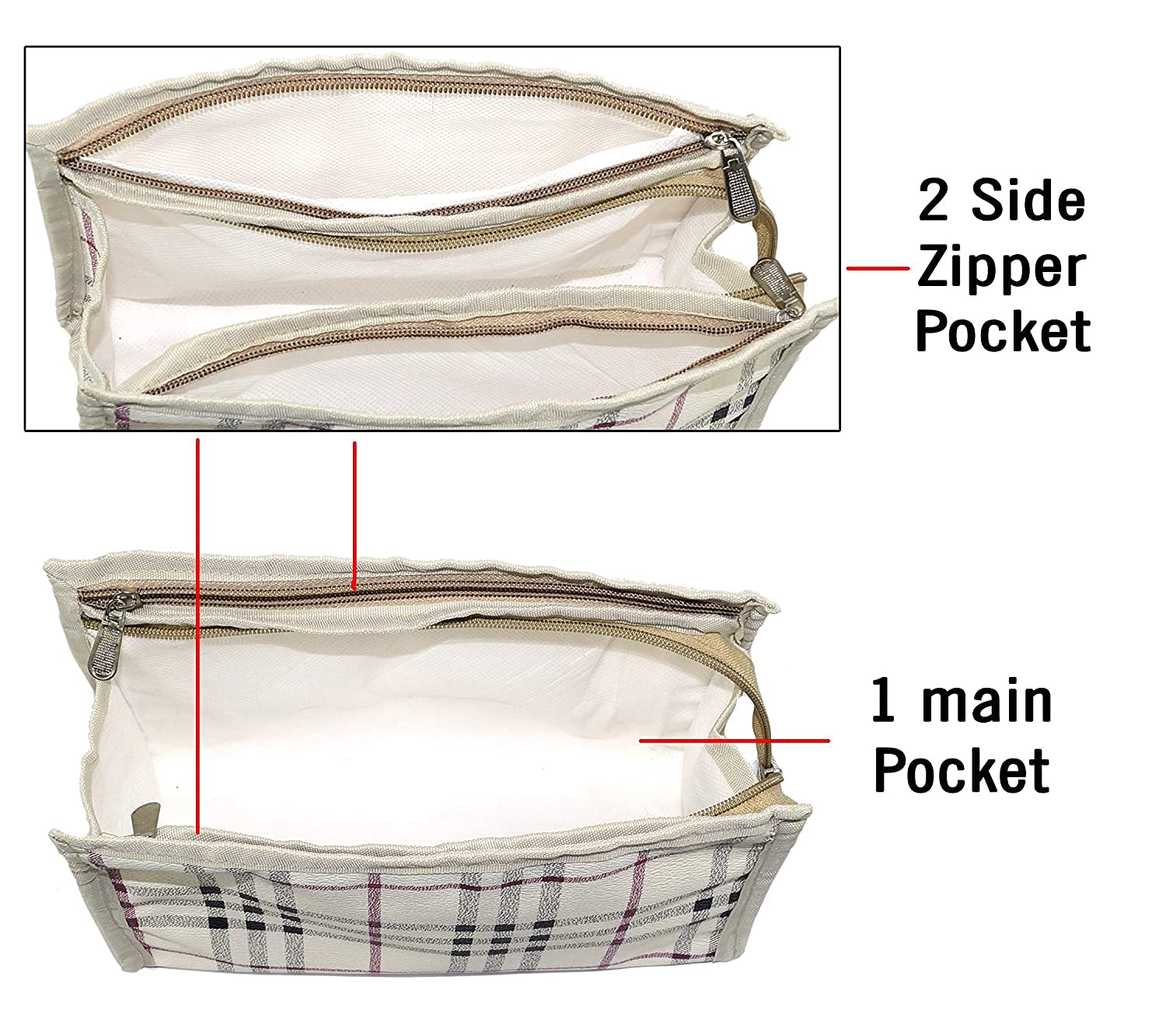 PRISMAXIC 3-Piece Travel Pouch Set - Waterproof Toiletry Bag, Cosmetic Organizer & Stationery Case for Makeup, Shaving, Pens & Pencils (White Checkered Pattern) - Perfect for Travel, Gym, Camping & Daily Organization