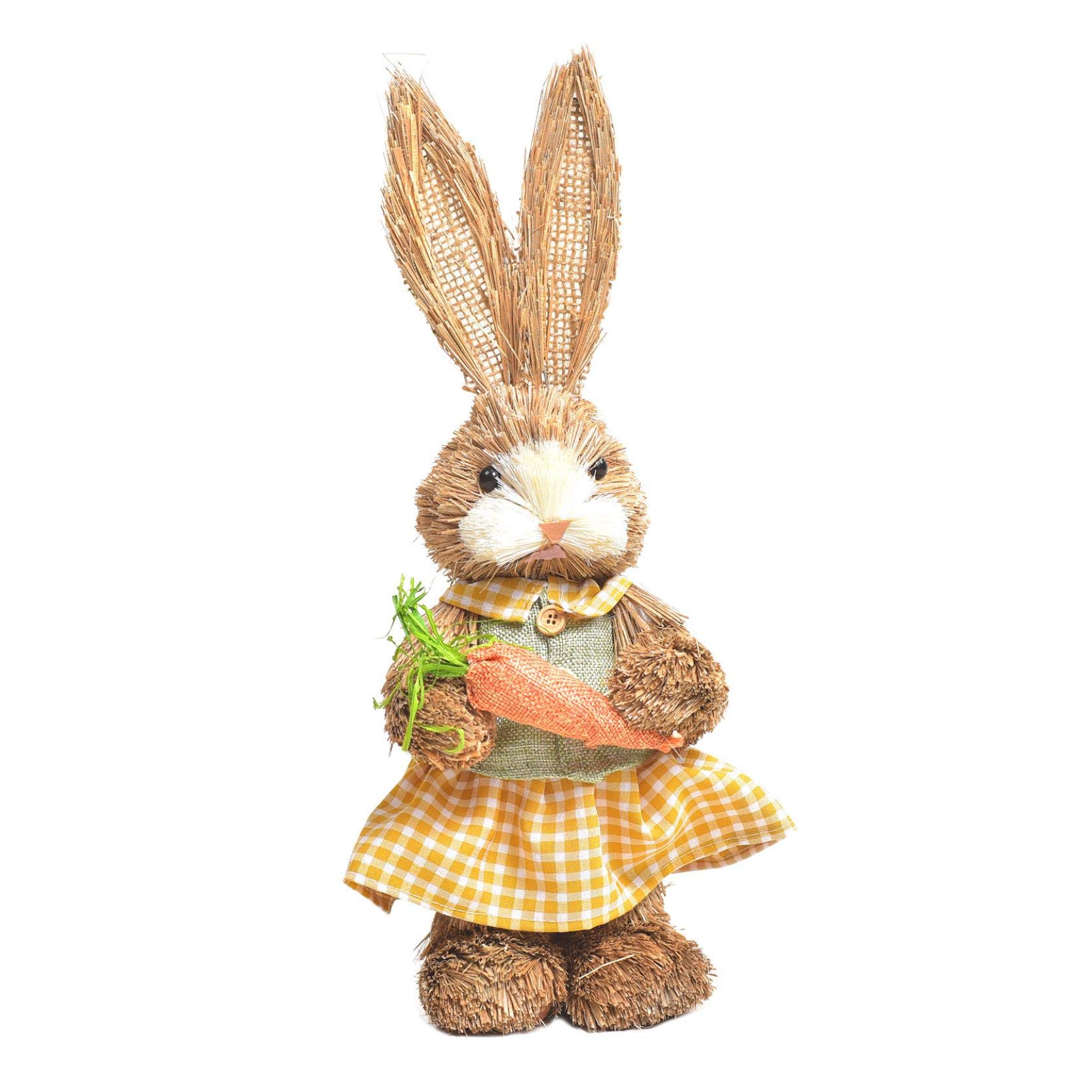 Easter Creative Straw Bunny Figurine - Handmade Standing Rabbit Decor for Spring Holiday, Cute Yellow Table & Bedside Decoration - Perfect for Easter Party, Home Decor, and Gift Giving