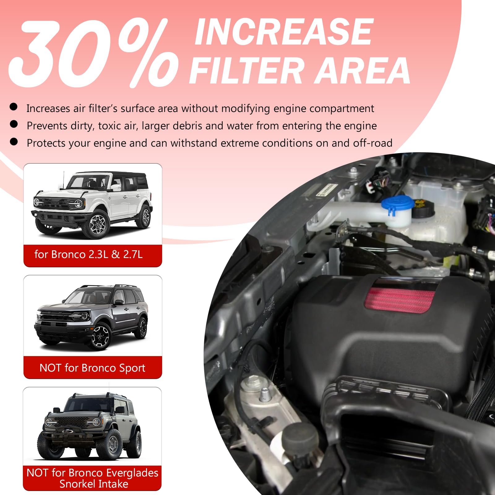 High Performance Cold Air Intake Kit for 2021-2023 Ford Bronco 2.3L & 2.7L Engine - Enhanced Air Induction System | Off-Road & Street Racing Upgrade