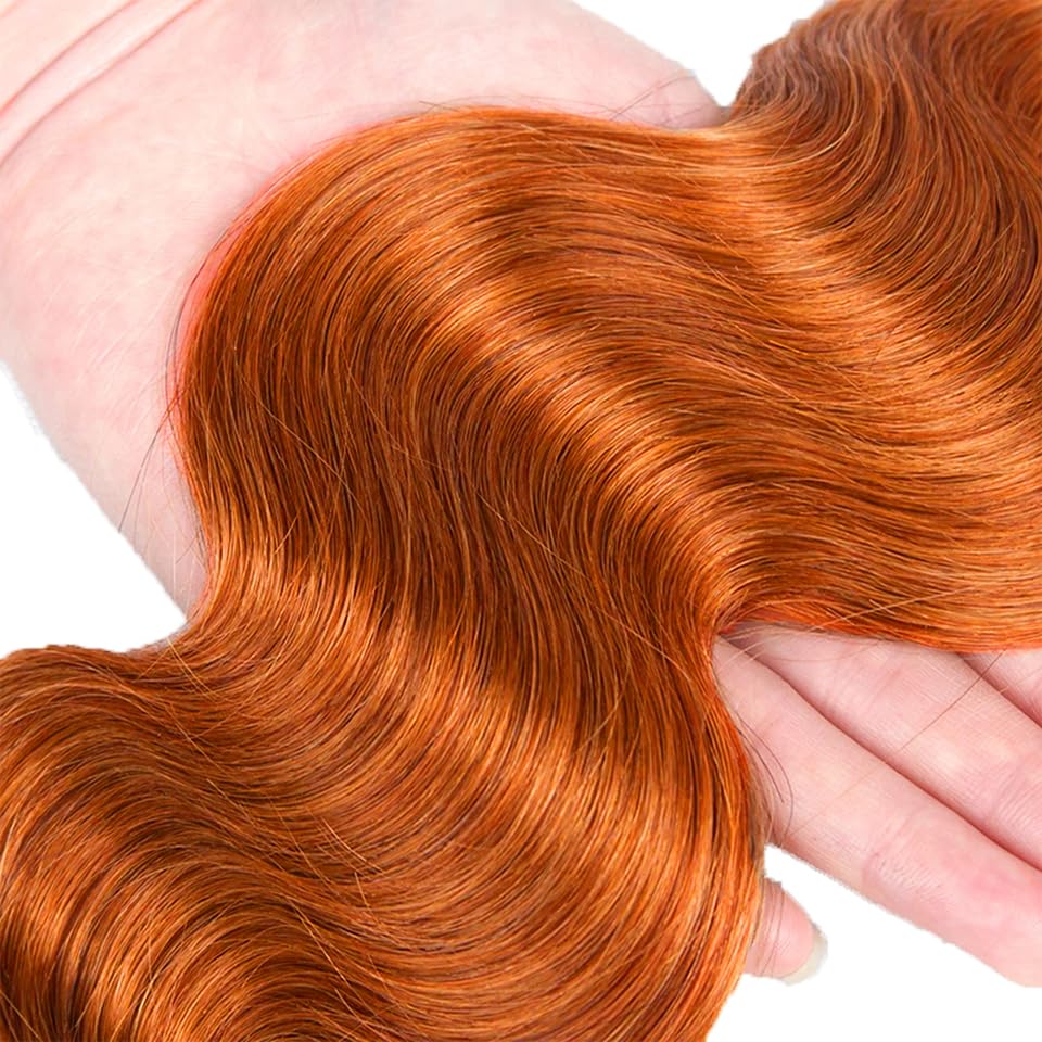 Brazilian Burnt Orange Body Wave Human Hair Bundles 8 10 12 Inch - Unprocessed Virgin Hair 3 Bundles for Natural Look | Perfect for Weaves, Wigs & Extensions