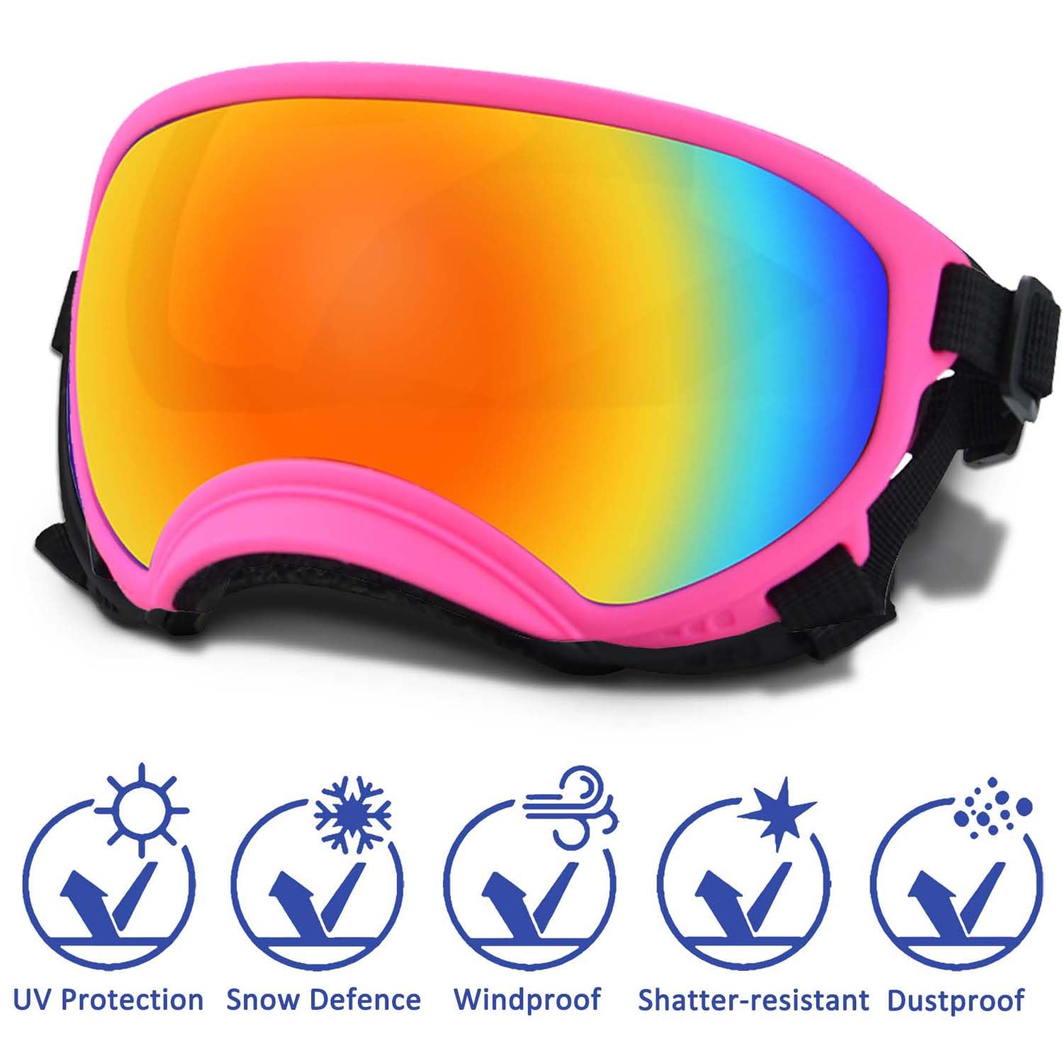 UV Protection Small Dog Sunglasses with Adjustable Strap - Winproof Puppy Sunglasses for Small Breeds - Soft Dog Goggles for Eye Protection - Perfect for Sunny Days, Outdoor Adventures & Beach Trips