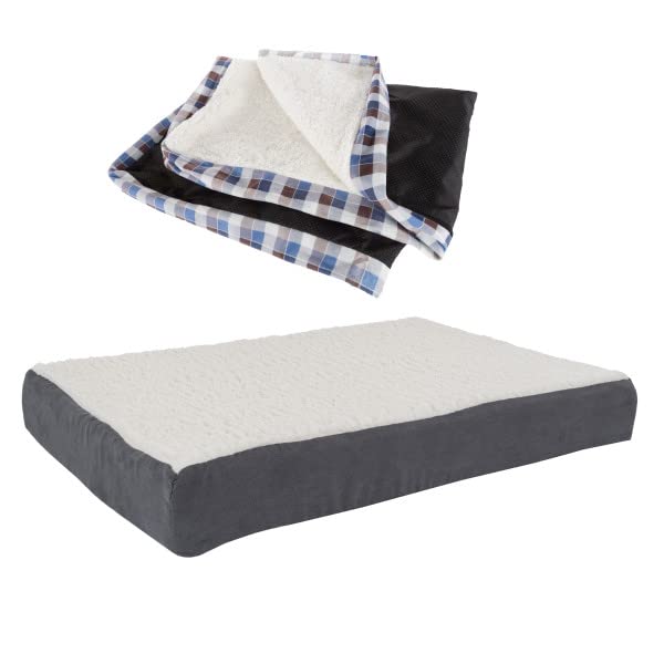 Orthopedic Dog Bed for Large Dogs - 2-Layer Memory Foam Support with Removable Sherpa Cover & Extra Replacement Cover - Perfect for Senior Dogs & Joint Pain Relief - Gray Pet Bed for Bedroom, Living Room & Crate Use