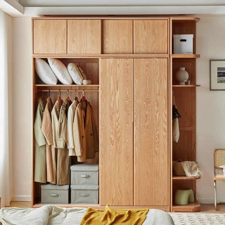 Solid Oak Wood Sliding Door Wardrobe - Durable & Stylish Closet Storage for Bedroom, Living Room, and Office Organization