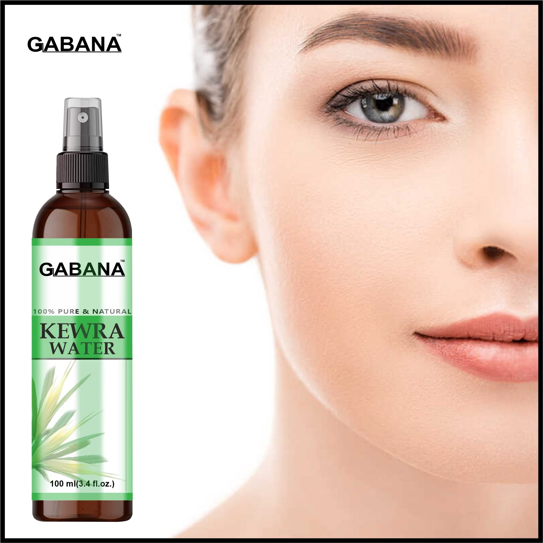 GABANA Natural Kewra Water for Face & Skin (Pack of 2, 100ml) | Organic Facial Toner, Makeup Remover & Skin Tightening Solution | Refreshing & Glowing Skin Care | Perfect for Daily Cleansing, Hydration & Makeup Removal Routine