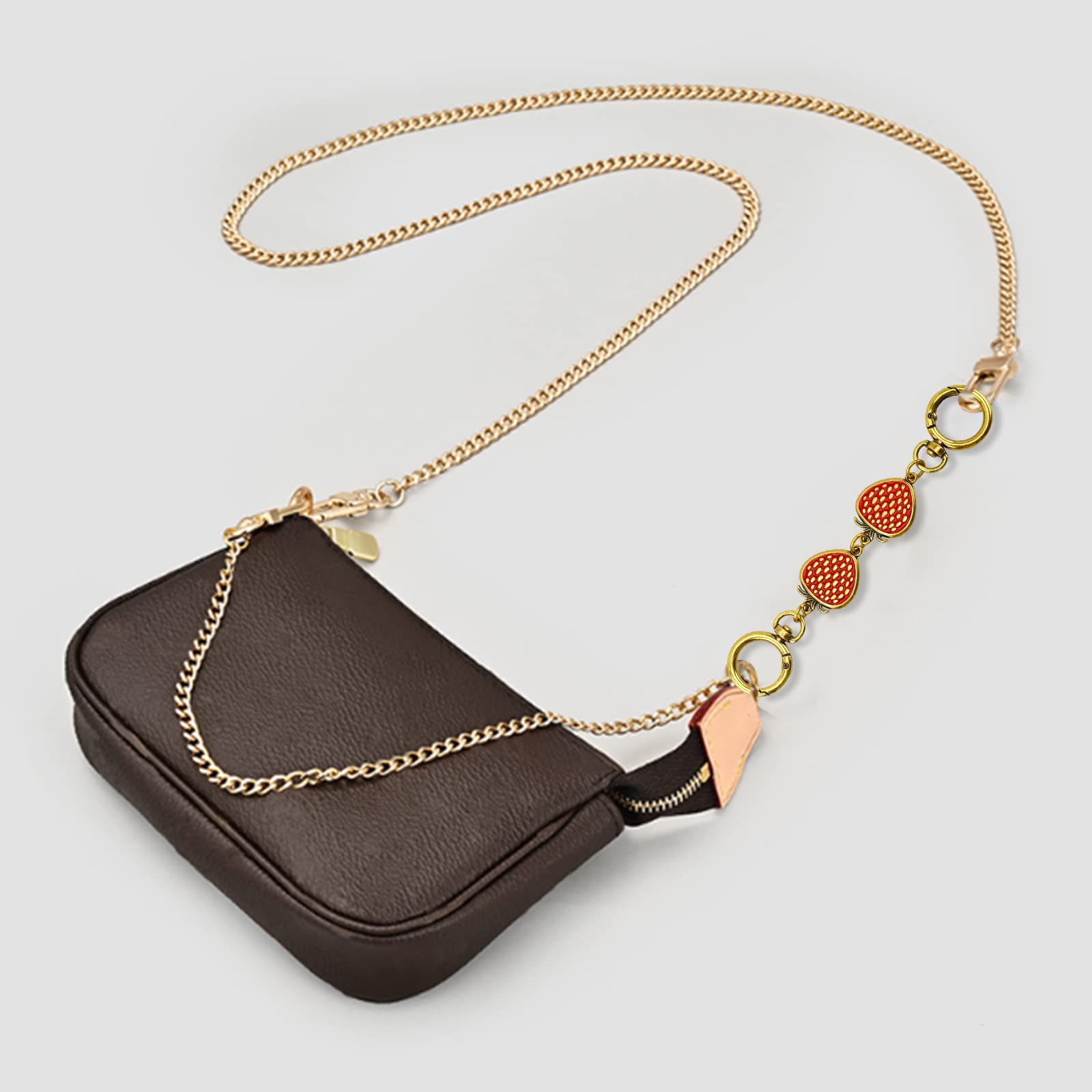 2 Pcs Gold Strawberry Pattern Purse Extender Chains for Women - Adjustable Bag Strap Extenders for Crossbody Bags, Replacement Metal Chains for Handbags & Shoulder Bags - Perfect for Travel, Shopping & Everyday Use