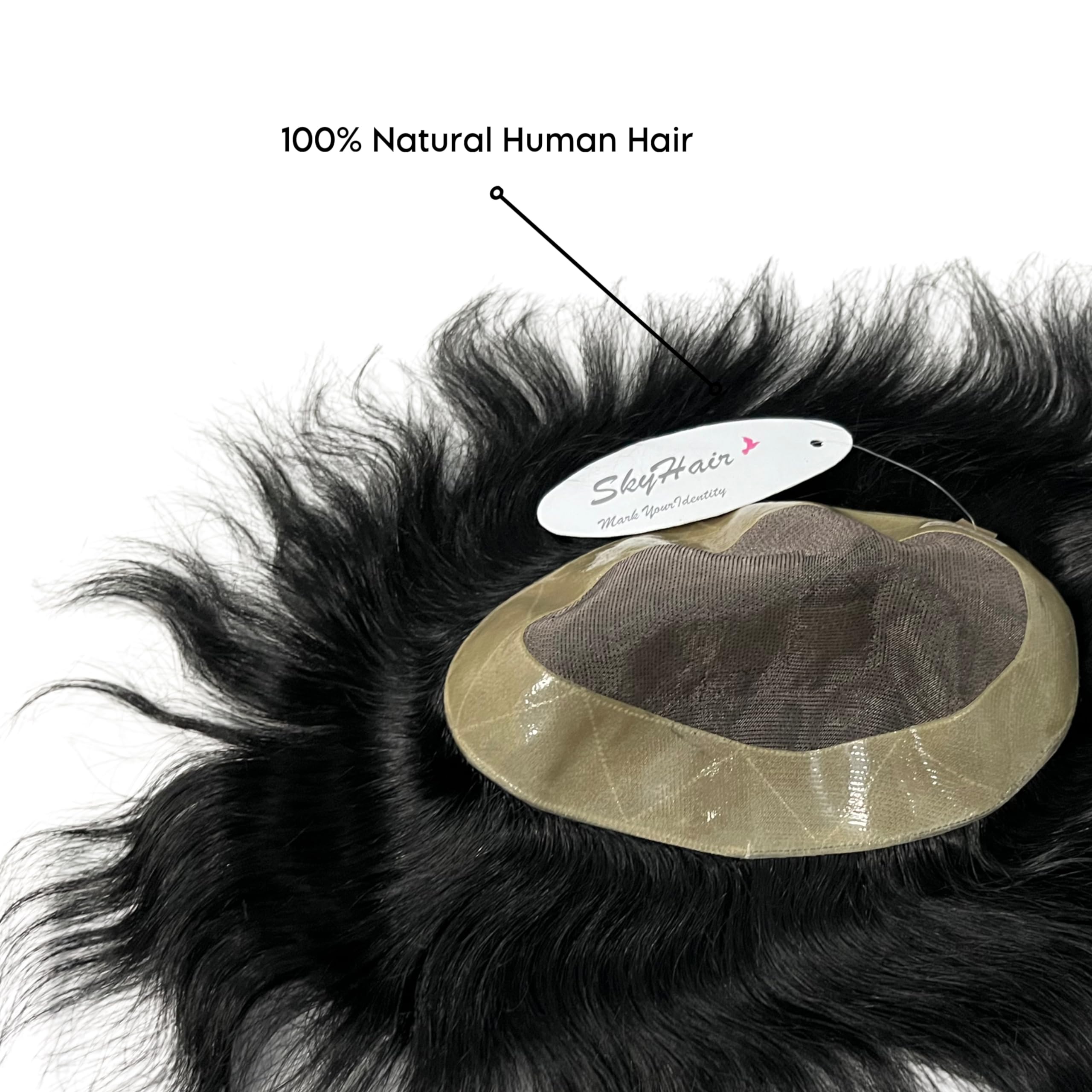 SkyHair SUPER MONO Men's Hair Patch - 100% Human Hair Toupee for Men | Durable Hair Replacement System with Clips, Glue & Tape (11x9 Inch, Natural Black) | Perfect for Thinning Hair, Bald Spots & Hair Loss Solutions