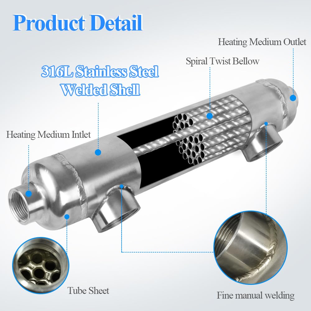 AB 55k-2 High Efficiency 55kBtu Swimming Pool Heat Exchanger | 316L Stainless Steel Construction | 1-1/2