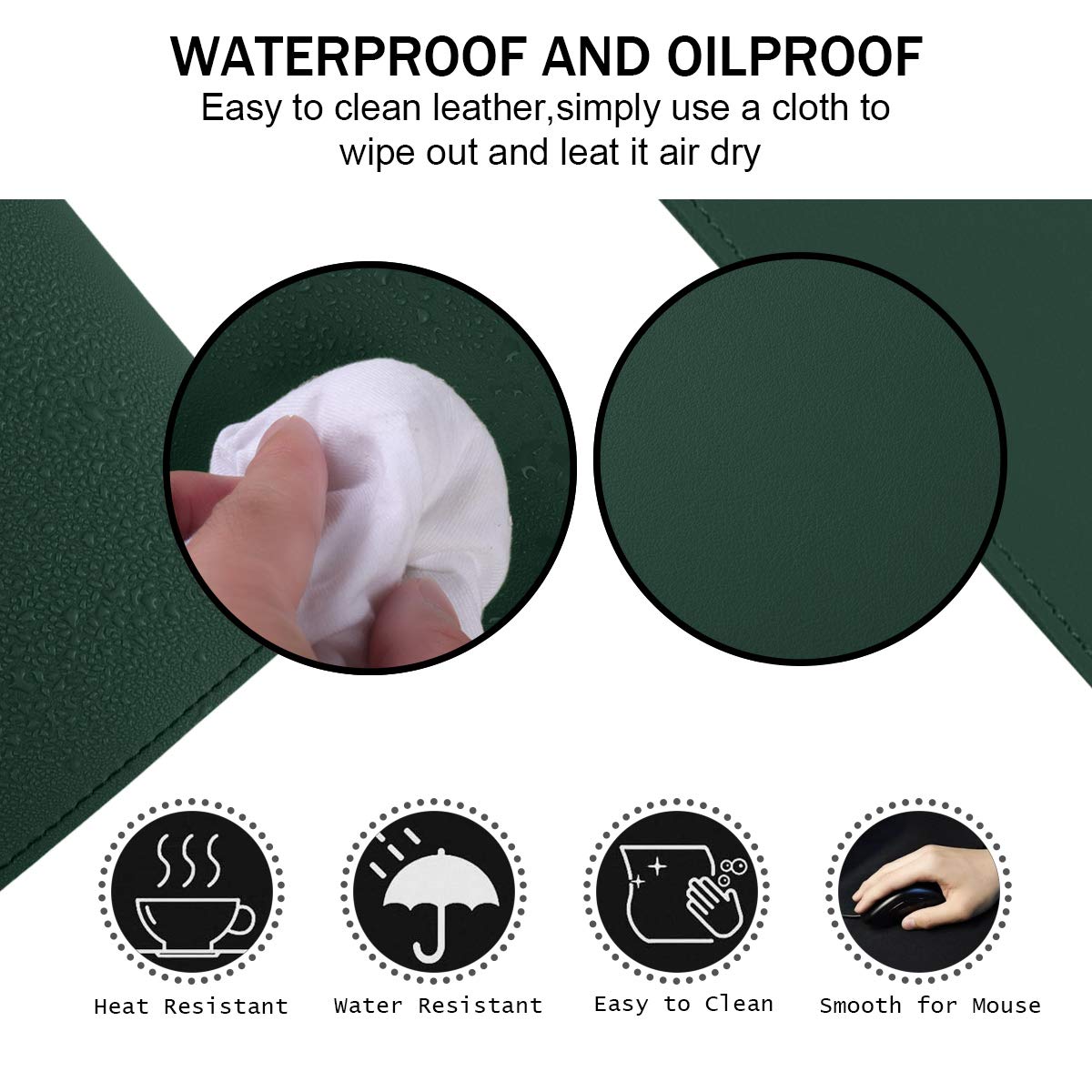 Eco-Friendly Cork & Leather Desk Mat - Waterproof Office Pad for Work & Gaming (Green, 35x18Inch)