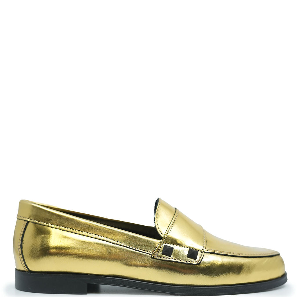 Blublonc Gold Metal Stud Loafers for Women - Stylish & Comfortable Slip-On Shoes for Office, Party & Casual Wear