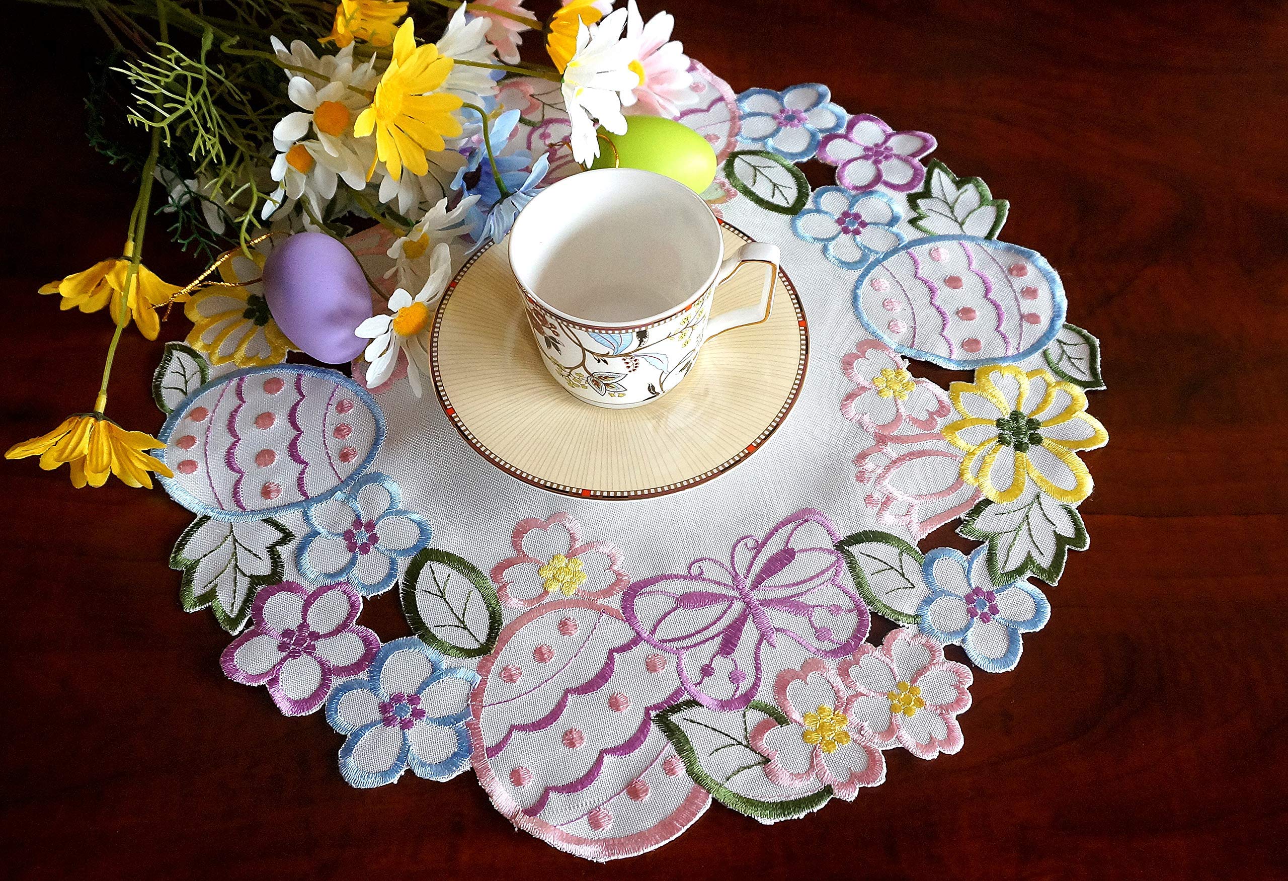 Easter Spring Placemats Set of 4 - Floral Embroidered Egg Design Table Decor for Kitchen Dining Holiday - 14