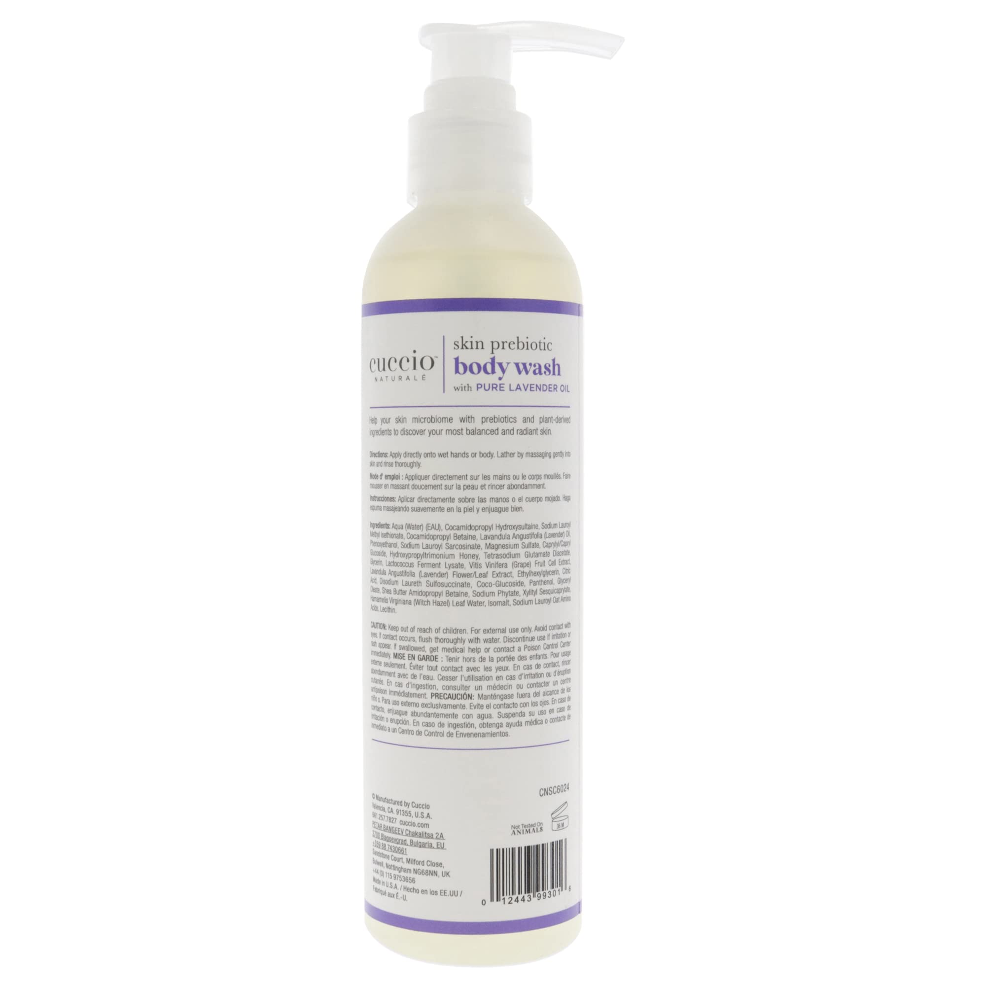 Cuccio Naturale Skin Prebiotic Body Wash - Lavender Scented Unisex 8 oz | Gentle Cleansing for Dry & Sensitive Skin | Perfect for Daily Shower & Spa Relaxation