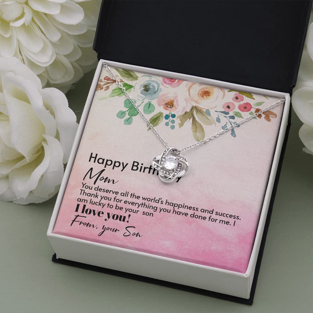 Birthday Gift Necklace for Mom - Sterling Silver Love Knot Pendant Jewelry from Son | Thoughtful Mother's Day, Anniversary & Special Occasion Present for Women