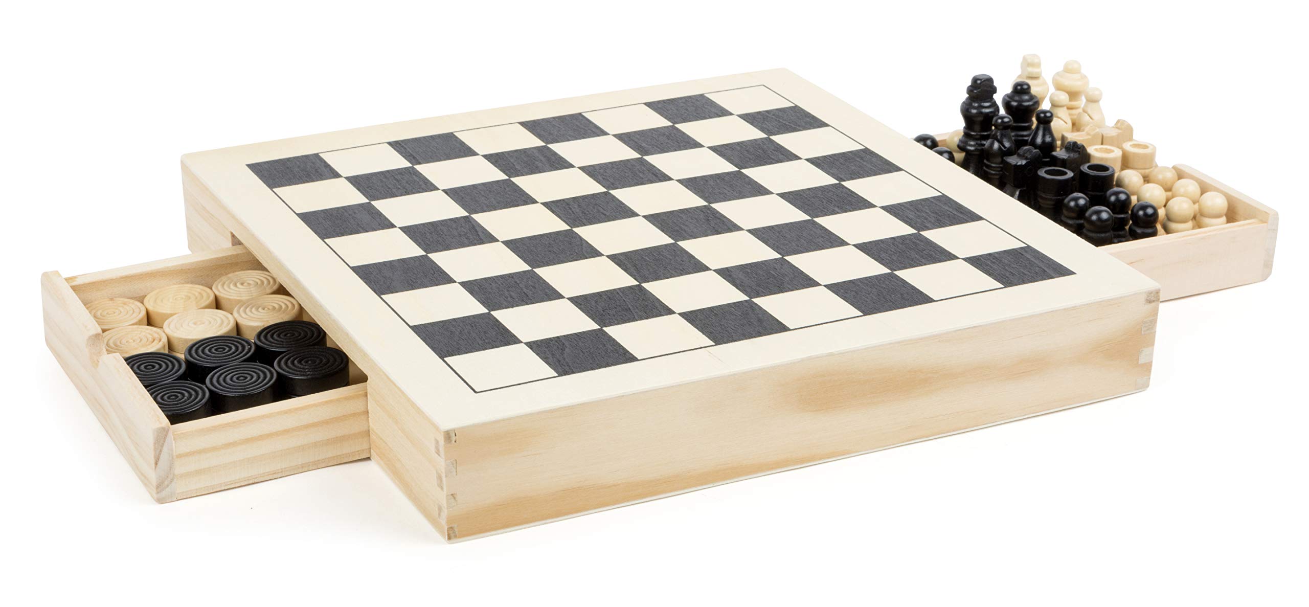 German Chess, Checkers & Mill Game Set - Compact Travel Board Games for Kids & Adults
