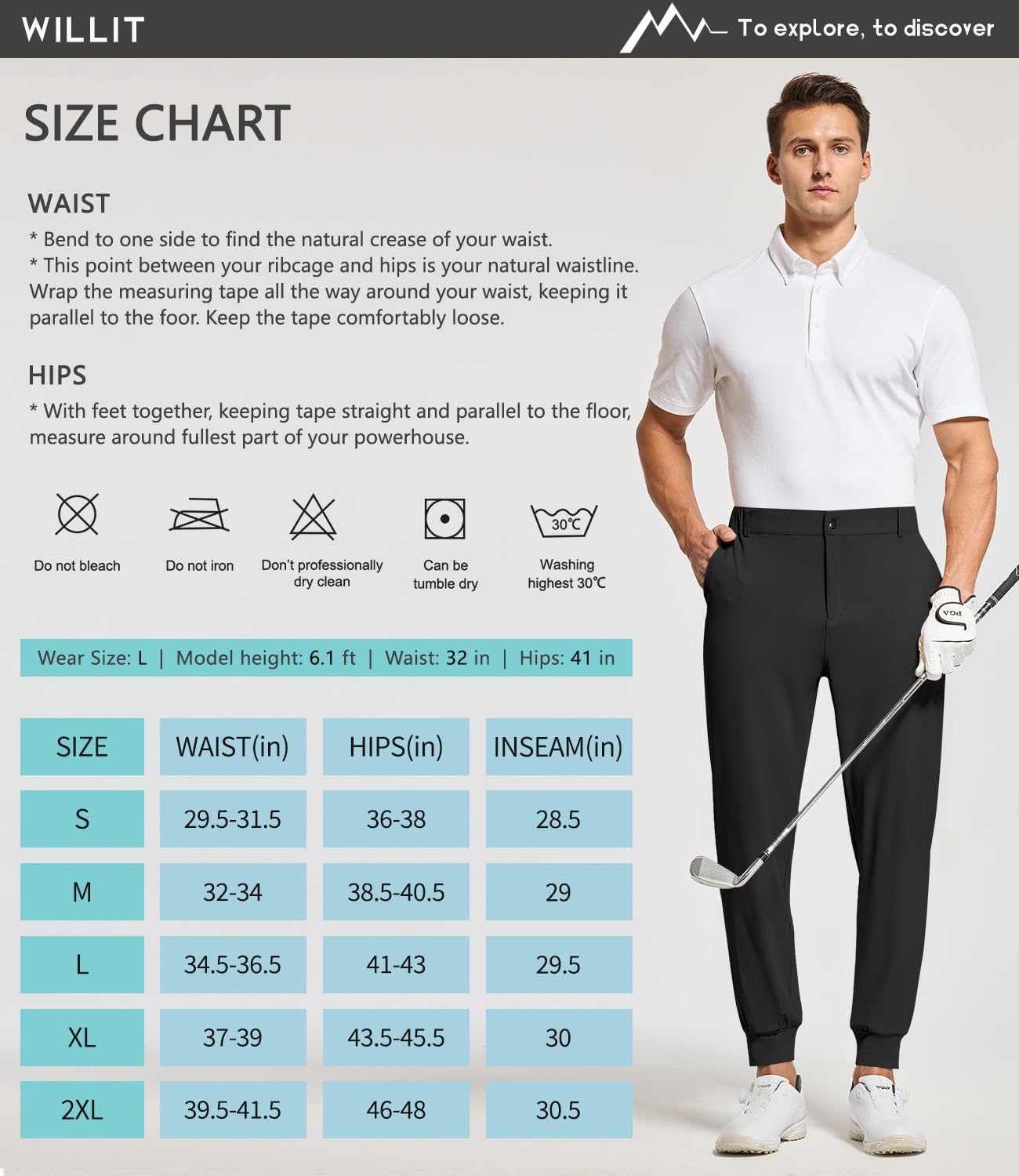 Willit Men's Slim Fit Golf Joggers - Stretch Quick Dry Athletic Pants with Pockets - Perfect for Golf, Work & Casual Wear