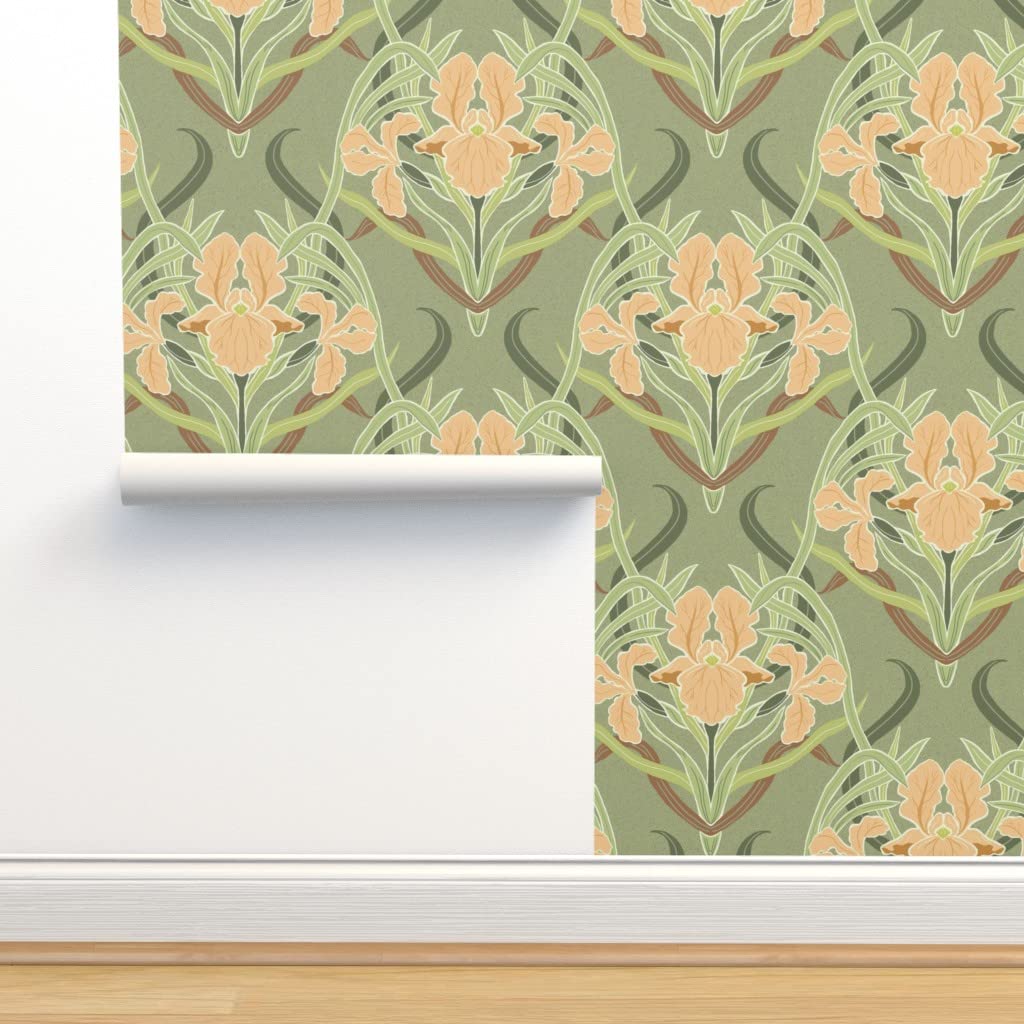 Removable Wallpaper Swatch - Art Nouveau Iris Large Floral Victorian Garden Design | Peel & Stick Wallpaper Samples by Spoonflower | Perfect for Bedroom, Nursery & Home Decor