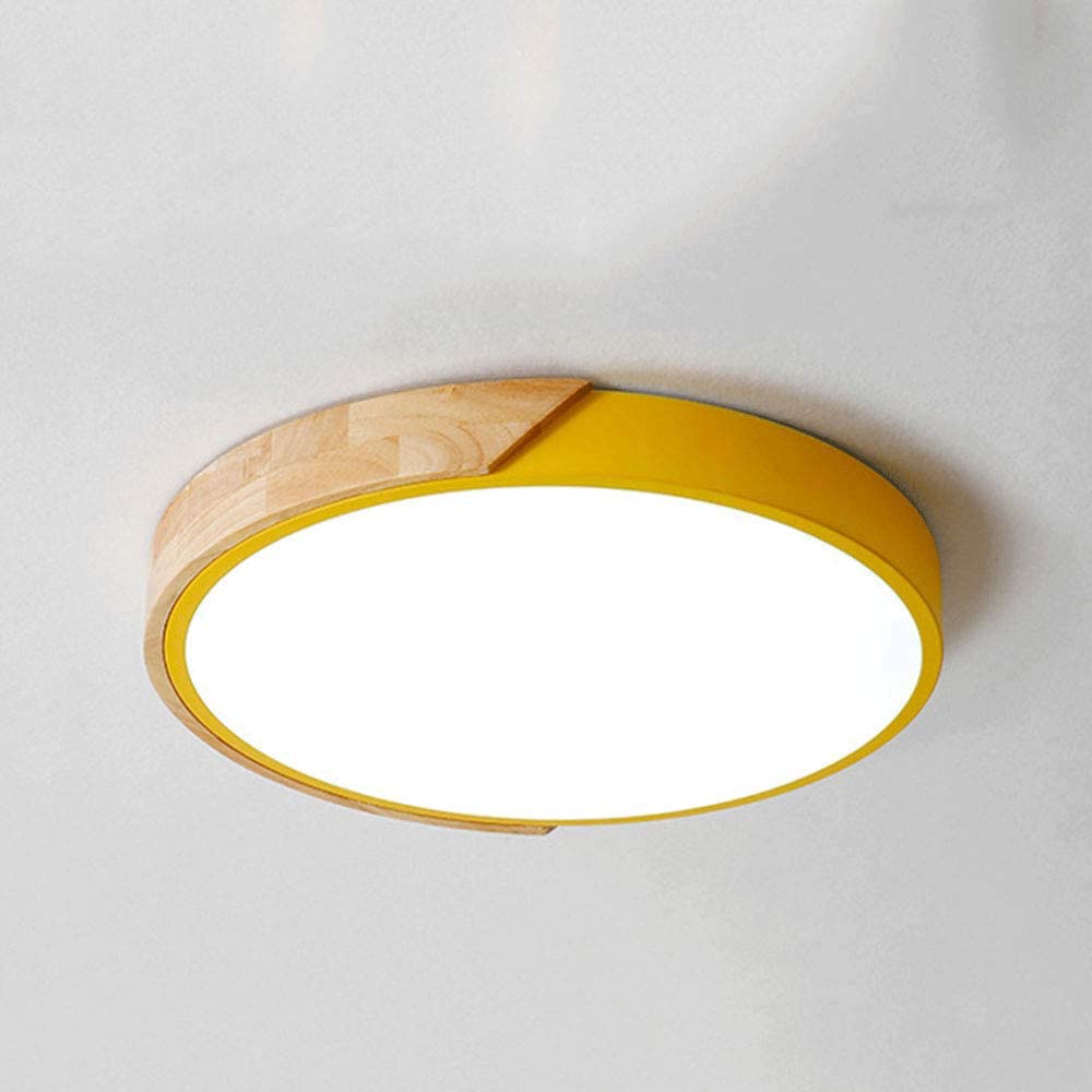 Nordic Modern LED Ceiling Light - Ultra Thin Wood Finish Metal Recessed Lighting Fixture for Living Room, Bedroom, Nursery - Dimmable Ambient Lighting for Home Decor & Interior Design