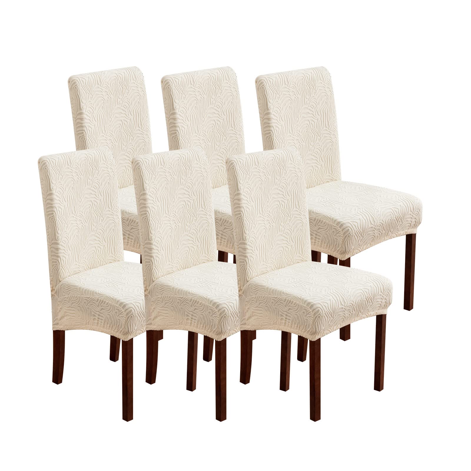 Stretch Dining Chair Covers 6-Pack - Washable & Removable Slipcovers for Kitchen & Dining Room - Beige