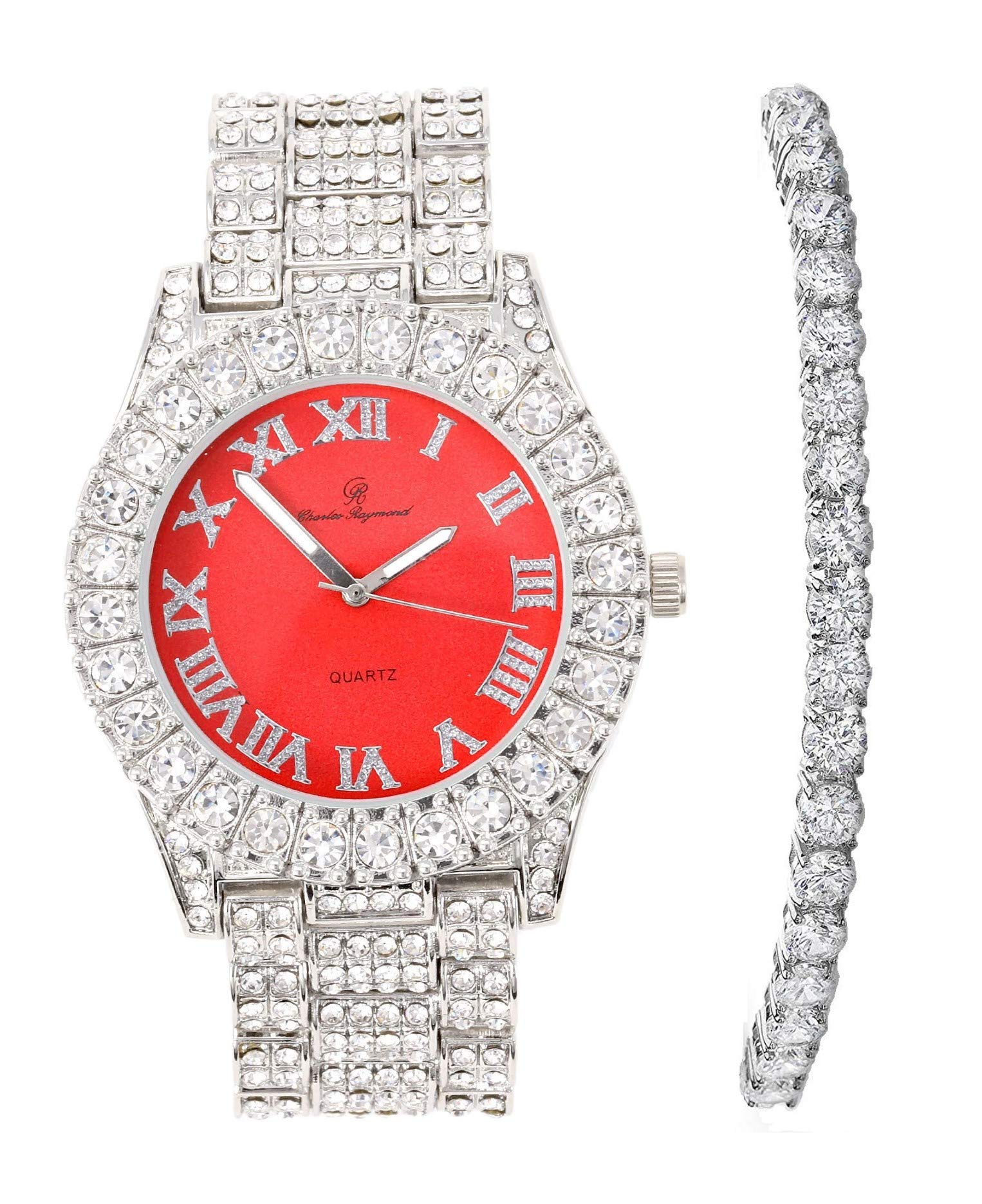 Luxury Women's Iced Out Watch with Big Rocks Bezel & Colored Roman Numeral Dial - ST10327LA | Perfect for Parties, Gifts & Special Occasions