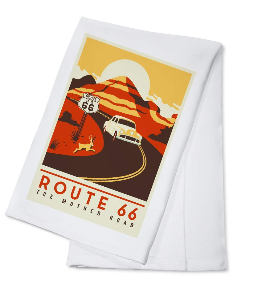 Vintage Route 66 Mother Road Cotton Tea Towel - 100% Cotton Decorative Kitchen Hand Towel for Home Decor & Dish Drying | Perfect for Retro Kitchen, Gift Giving & American Road Trip Enthusiasts