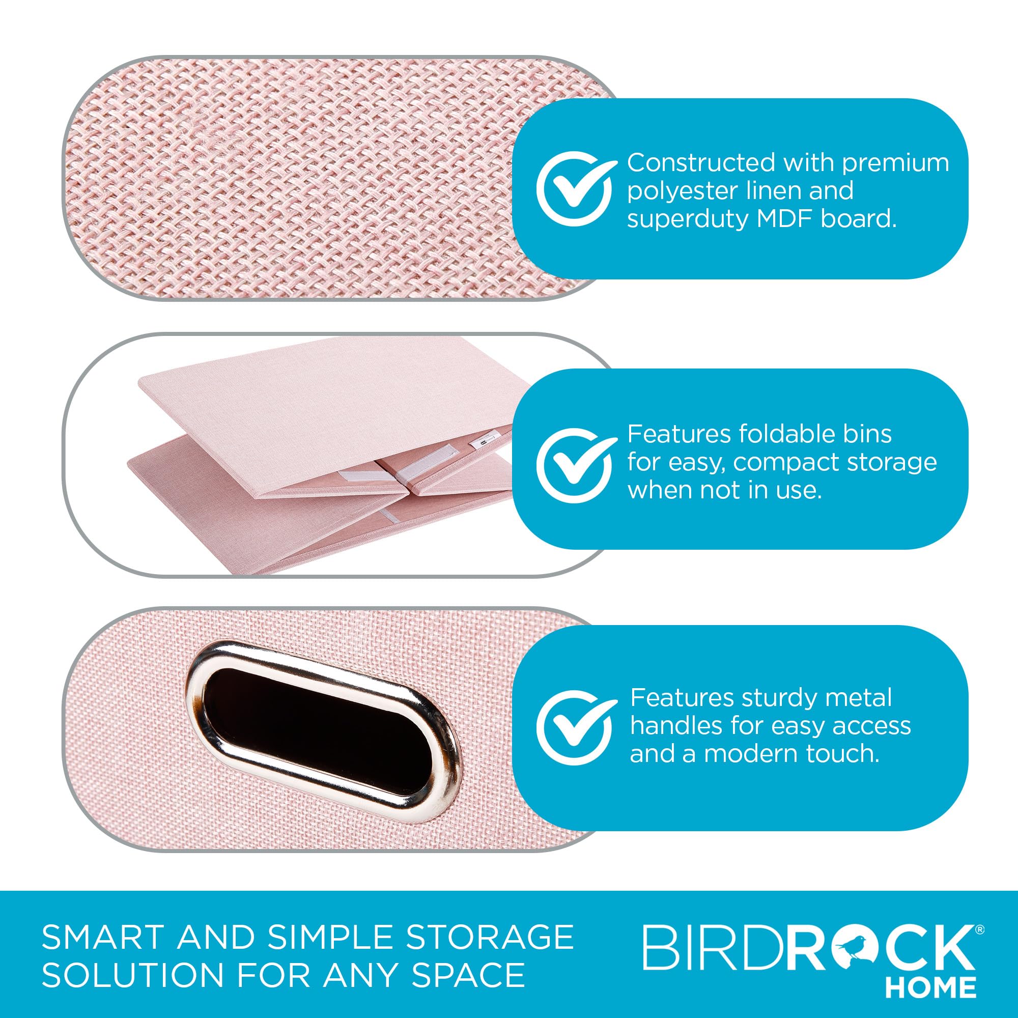 BIRDROCK HOME 4-Bin Linen Cube Organizer Shelf - Collapsible Storage Unit for Bedroom, Closet, Dorm | Space-Saving Shelving for Toys, Clothes, Towels | Durable Multi-Purpose Organizer (Blush) - Perfect for Small Spaces, Kids' Rooms & Home Organization