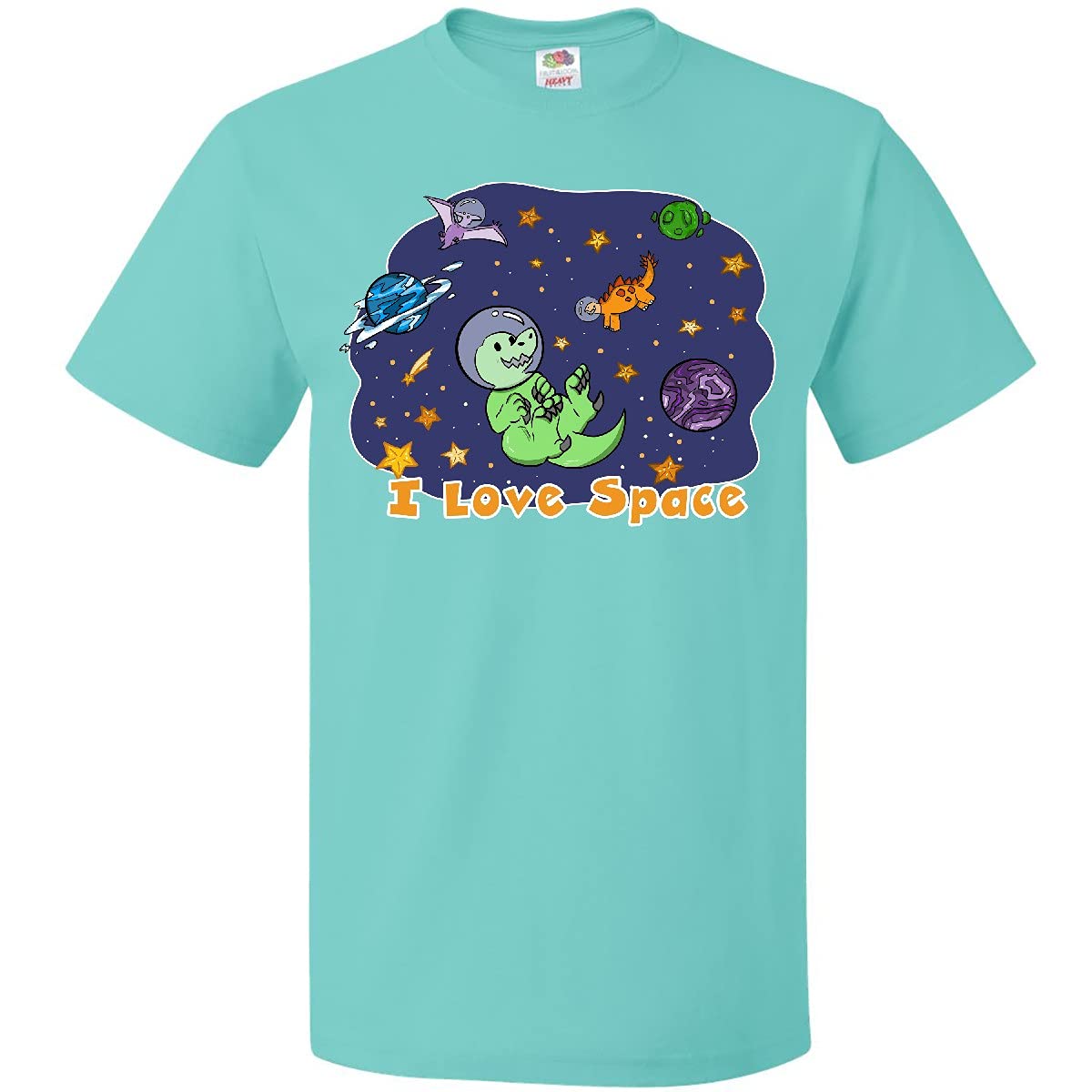 Inktastic I Love Space Cute Dinosaur and Planets Graphic T-Shirt for Women & Men - Perfect for Astronomy Lovers, Science Geeks & Dino Fans