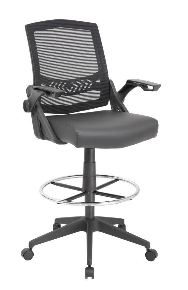 Boss Black Flip Arm Mesh Drafting Stool B16223 - Adjustable Ergonomic Office Chair for Architects & Designers - Perfect for Home Office, Studio & Workspace