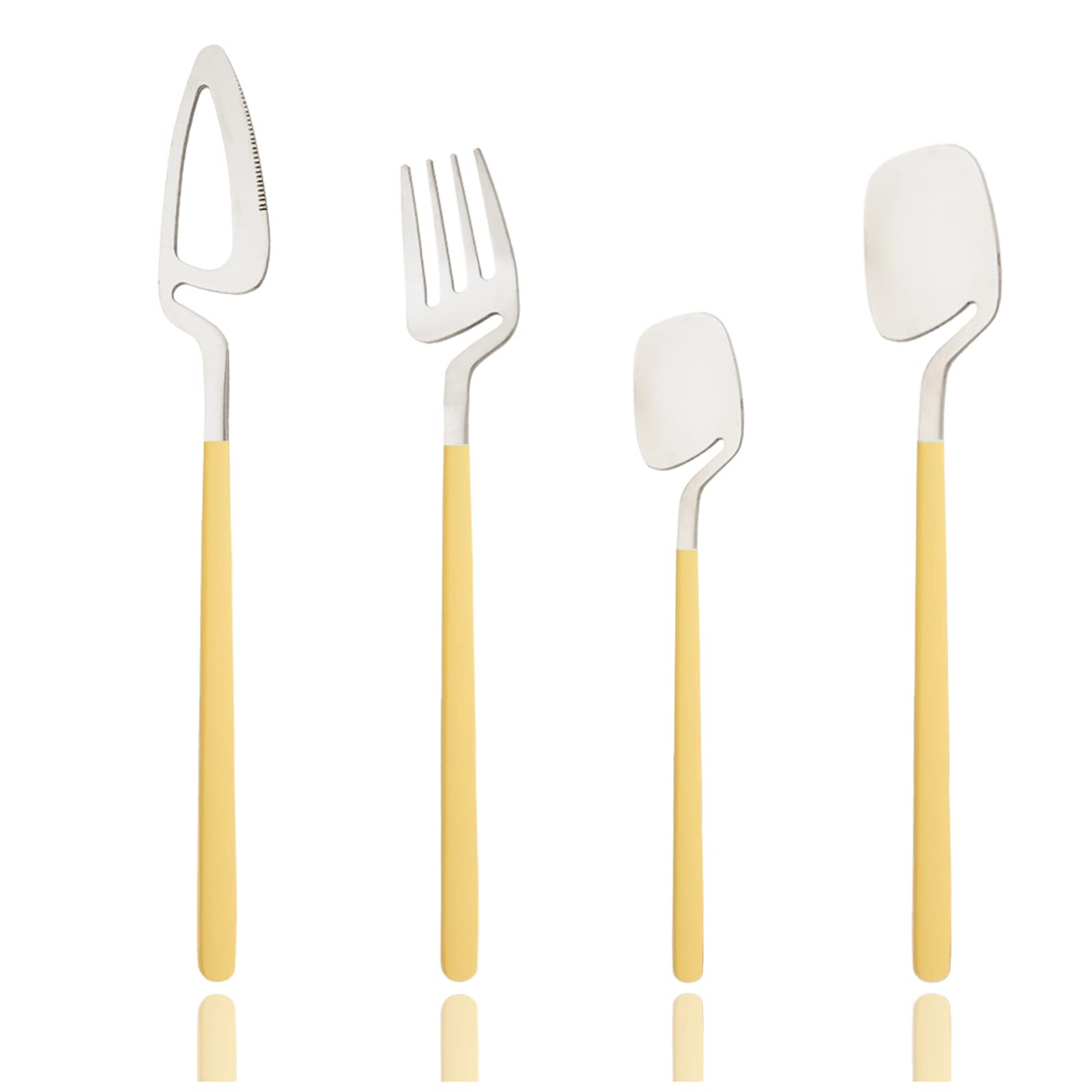 JASHII 8-Piece Stainless Steel Flatware Set - Hangable Silverware in Macaron Colors (Yellow/Silver), Dishwasher Safe Cutlery for Home & Restaurant Use | Perfect for Dining, Gifts & Kitchen Decor