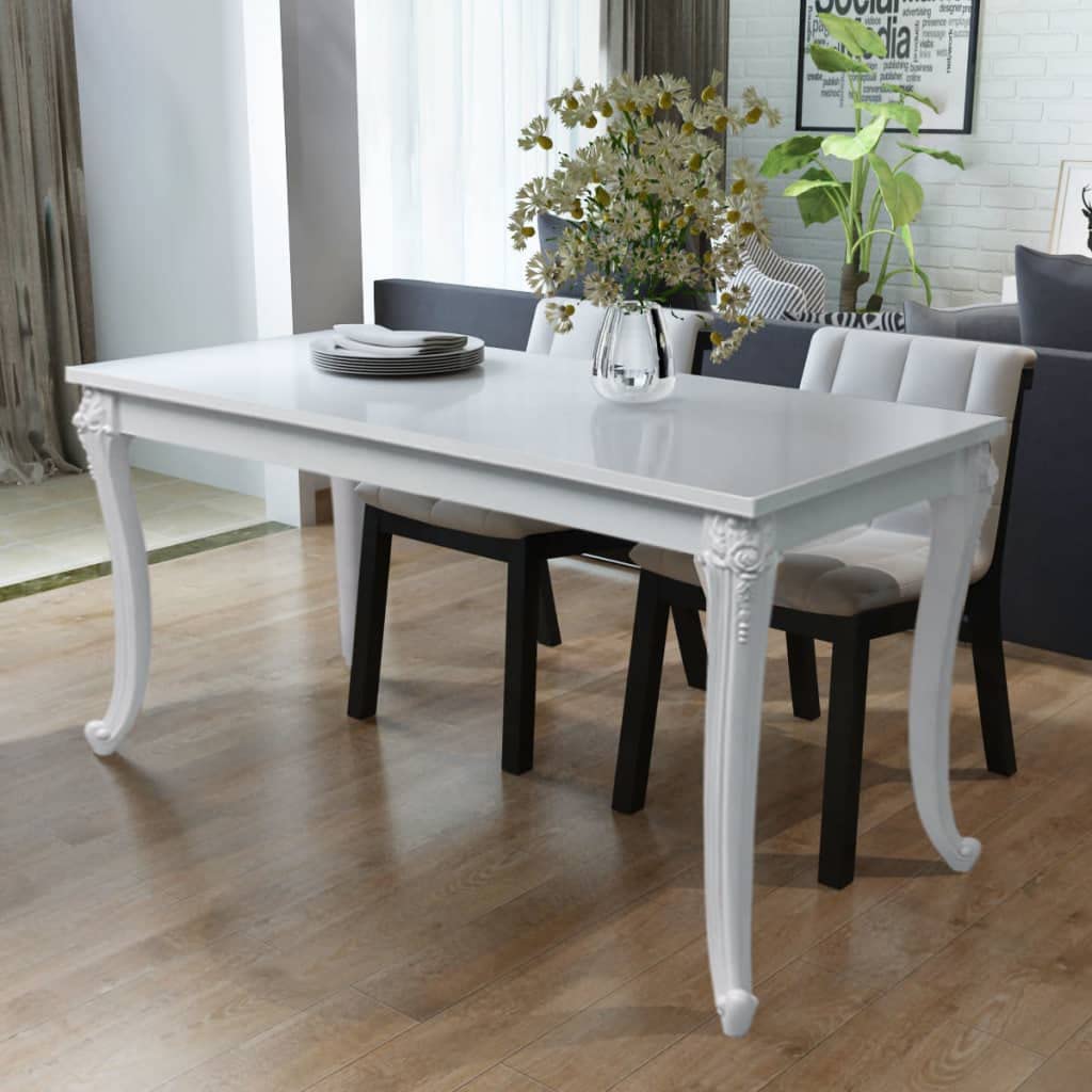 CHARMMA Medieval Style Dining Table - 45.7x26x30 Inch High Gloss White Kitchen Table, Side Table for Living Room, Bedroom & Dining Area | Perfect for Small Spaces, Breakfast Nooks & Cozy Gatherings