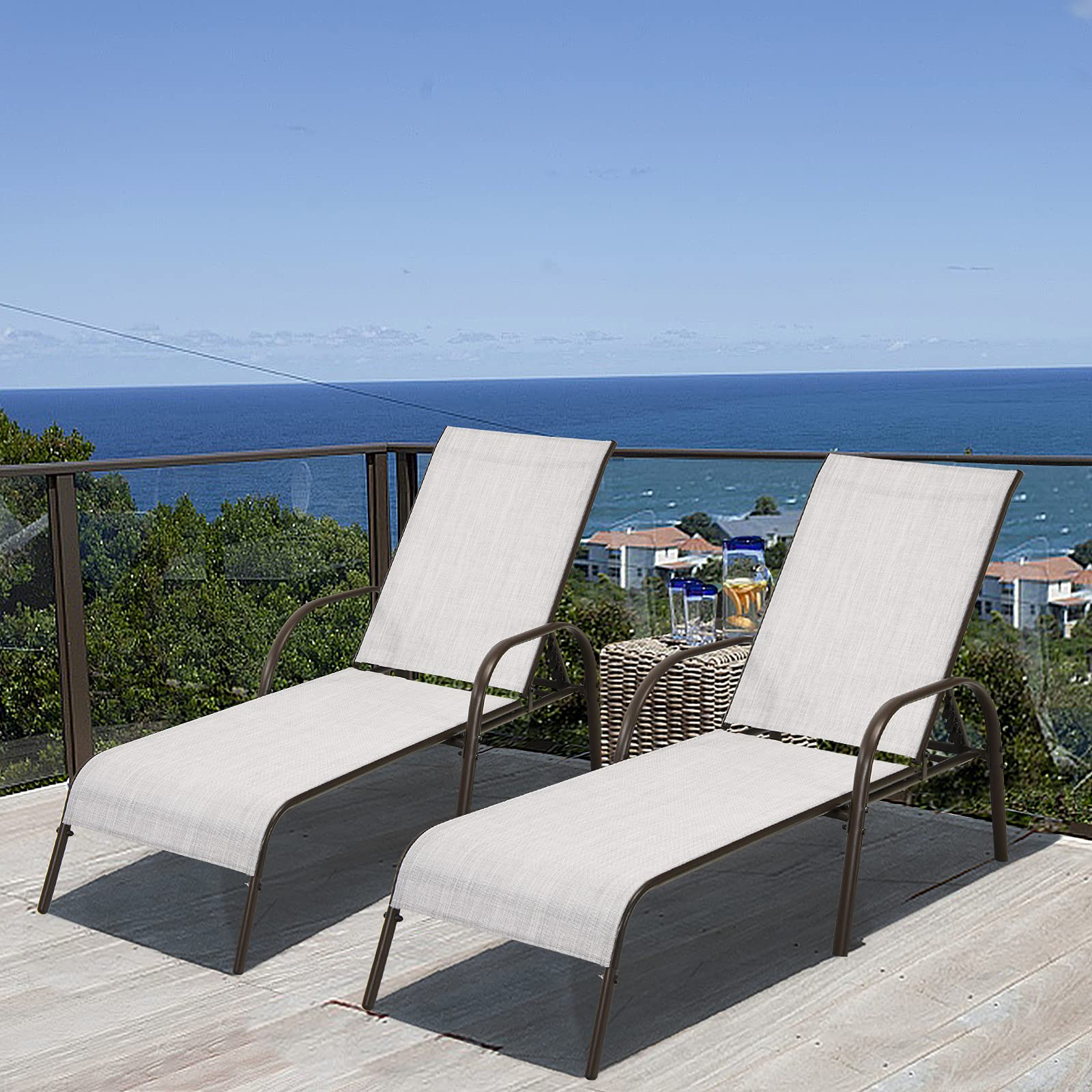 Giantex Set of 2 Adjustable Patio Lounge Chairs - Outdoor Chaise Lounge with 5-Position Backrest, Heavy Duty Steel Frame - Perfect for Sunbathing, Beach, Poolside, Backyard & Balcony Relaxation - Grey