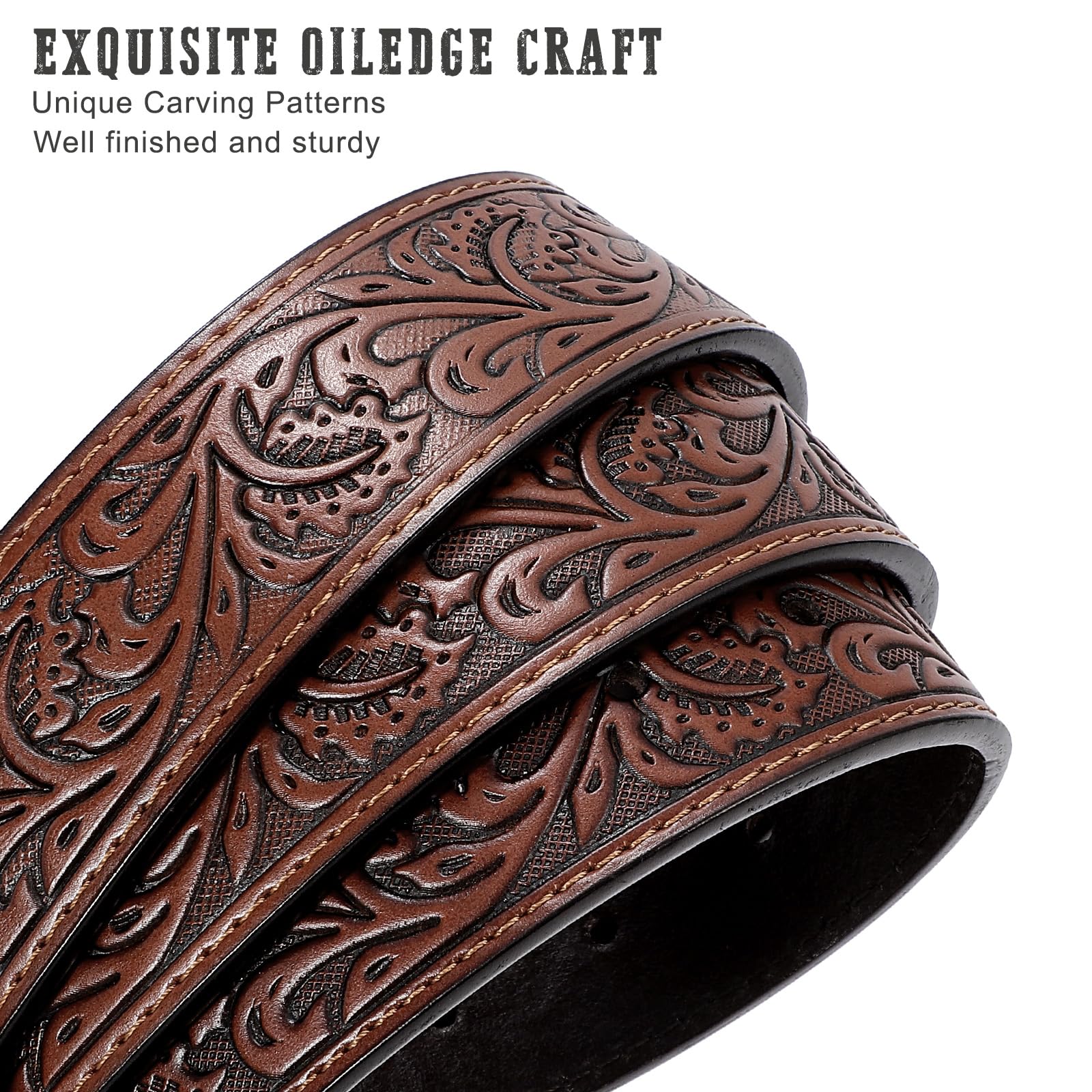 SANSTHS Genuine Leather Cowboy Belts for Men & Women - Western Style Buckle Belt with Embossed Design - Perfect for Jeans, Rodeo & Country Fashion - Great Christmas Gift Idea for Cowboy & Cowgirl Lovers