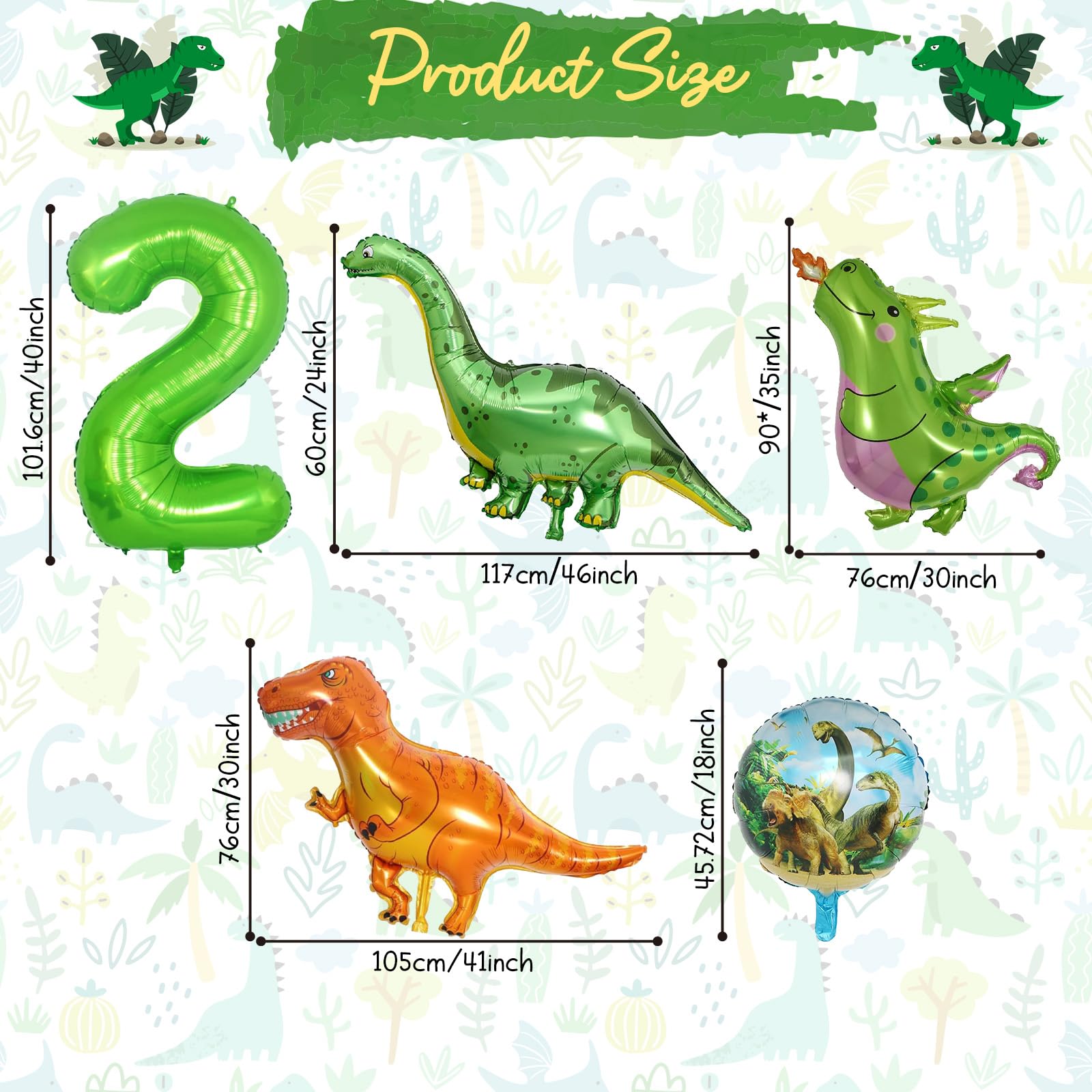 Dinosaur Balloons for 2nd Birthday Party Decorations - 40 Inch Giant Inflatable Dino & Number 2 Helium Foil Mylar Balloons - Perfect for Dinosaur Theme Birthday Parties, Baby Showers, and Kids Room Decor