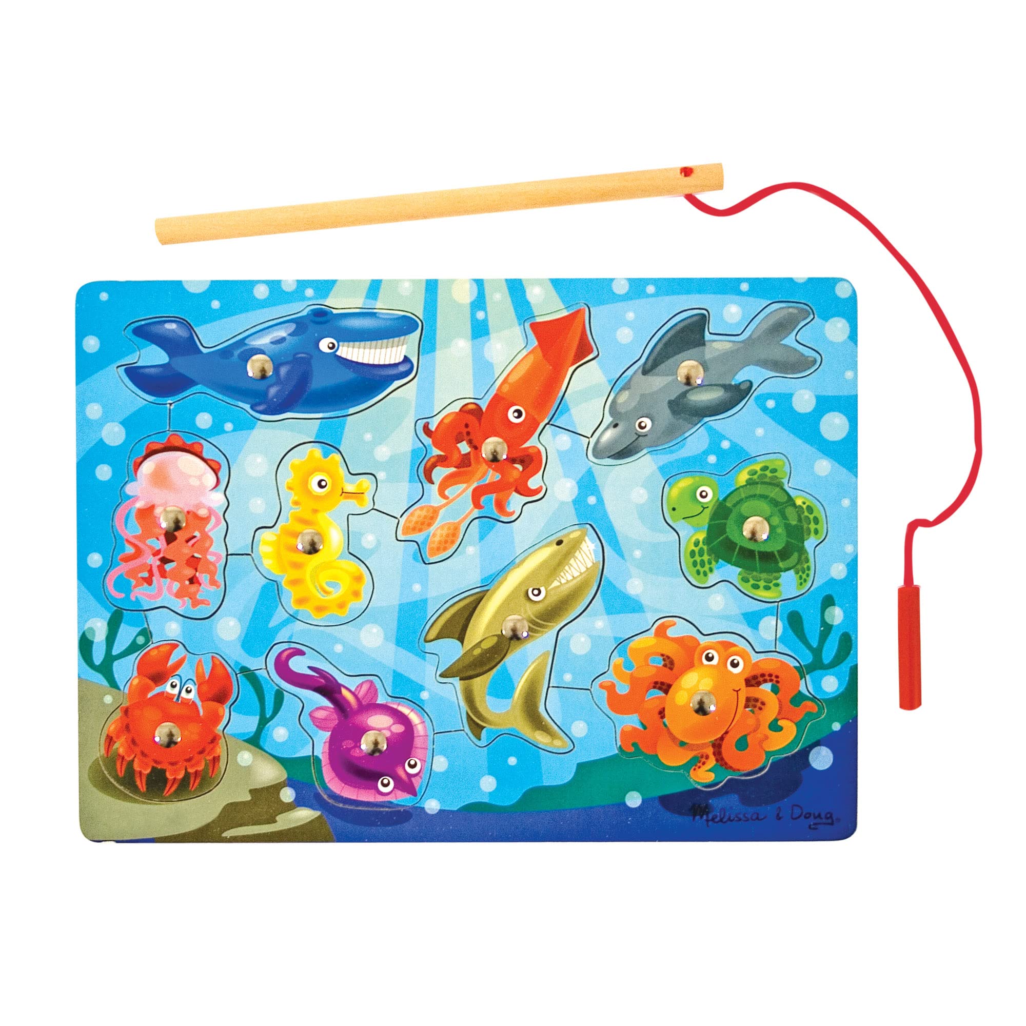 Melissa & Doug Magnetic Wooden Fishing Game Puzzle - Wooden Ocean Animal Magnets for Kids - Fun Educational Toy for Toddlers & Preschoolers - Perfect for Birthday Gifts & Classroom Learning Activities