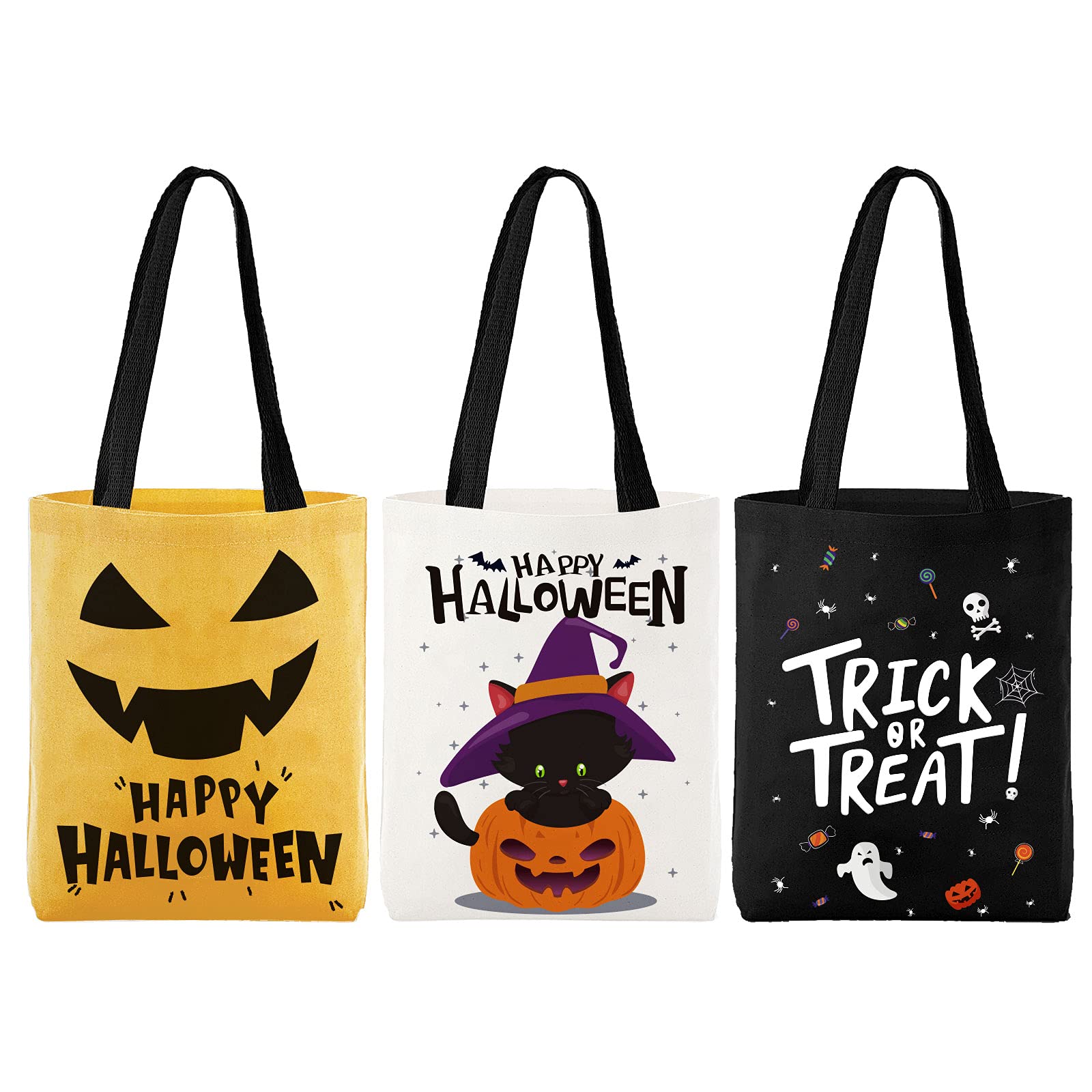 Halloween Tote Bag 15.7 Inch Large Reusable Trick or Treat Grocery Bag - Durable Canvas Halloween Shopping Bag for Kids, Parties & Trick-or-Treating