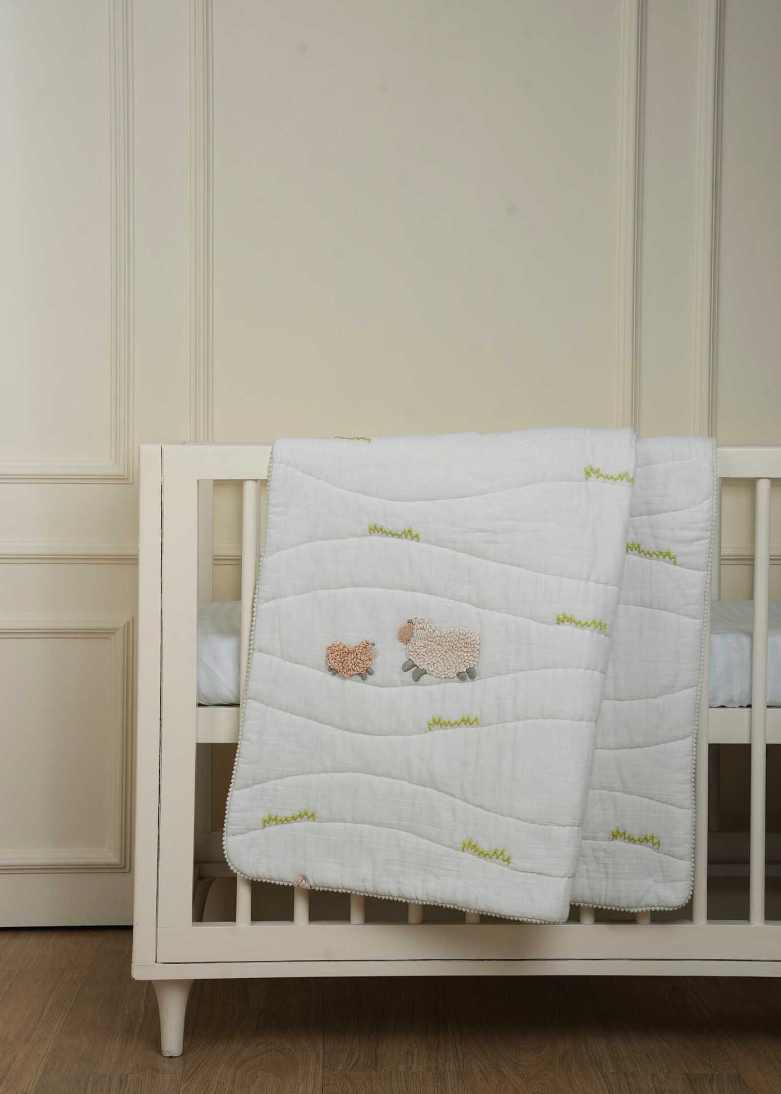 Counting Sheep Nursery Bedding Set - Soft Baby Crib Bumper, Fitted Sheet & Skirt - Organic Cotton Crib Set for Newborns & Toddlers - Perfect for Nursery Decor & Safe Sleep