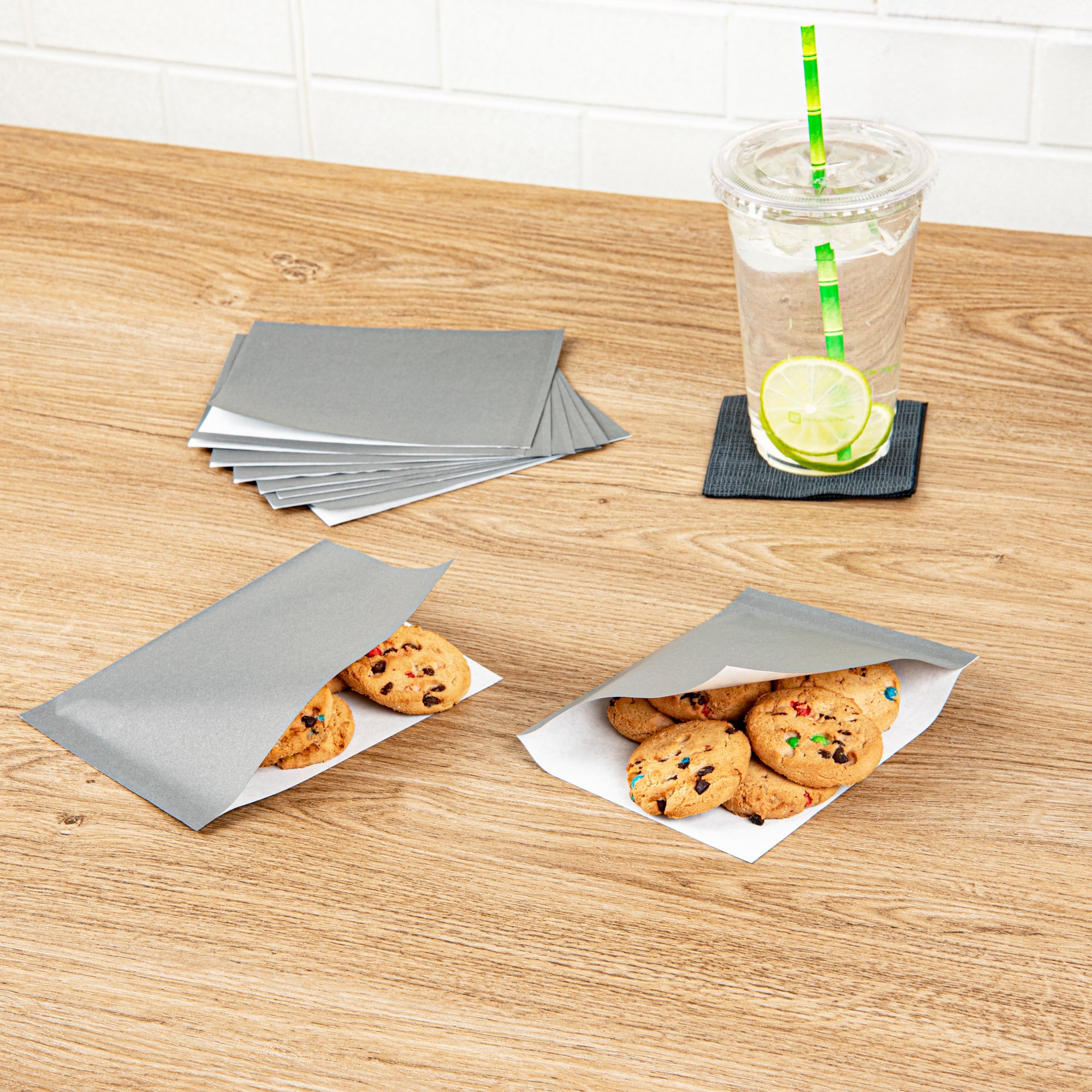 Greaseproof Small Double Open Paper Bags - 6 1/4 x 4 3/4 Inches - 100 Count Box (Ideal for Bakery, Takeout & Food Storage)