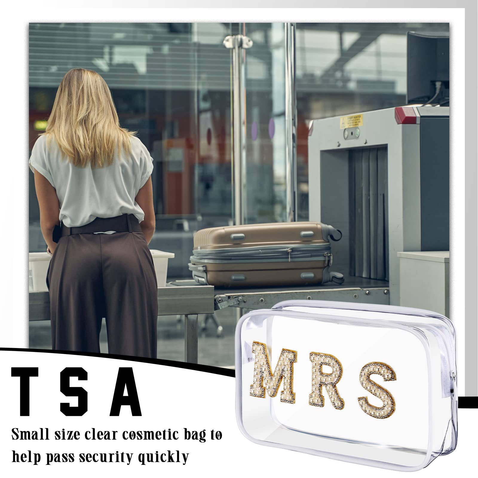 LEIFIDE Clear Bridal Makeup Bag - Rhinestone Letter PVC Travel Cosmetic Case for Bride, Bachelorette & Mrs - Perfect for Wedding, Honeymoon & Travel Toiletries - Transparent Wifey Pouch & Purse