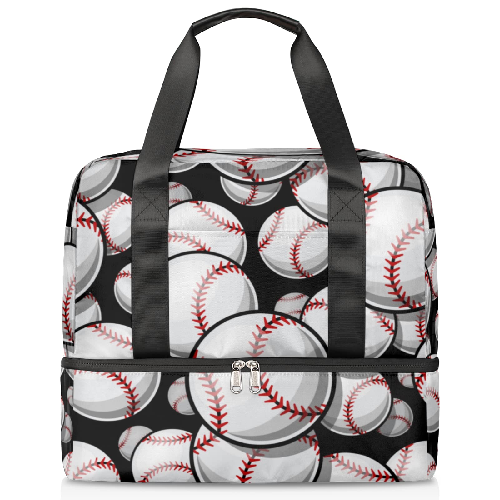 Waterproof Travel Duffel Bag with Wet Pocket & Shoe Compartment - Large Baseball Sport Pattern Gym Bag for Men & Women - Perfect for Overnight Trips, Sports Gear, and Weekend Getaways