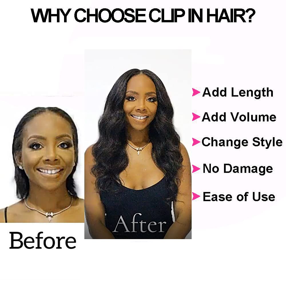 Body Wave Clip-In Hair Extensions for Black Women – 8-Piece Brazilian Virgin Human Hair Set (20 Inch, 120g, 18 Clips) – Natural Black Color for Full Head Styling – Perfect for Parties, Weddings & Everyday Glam