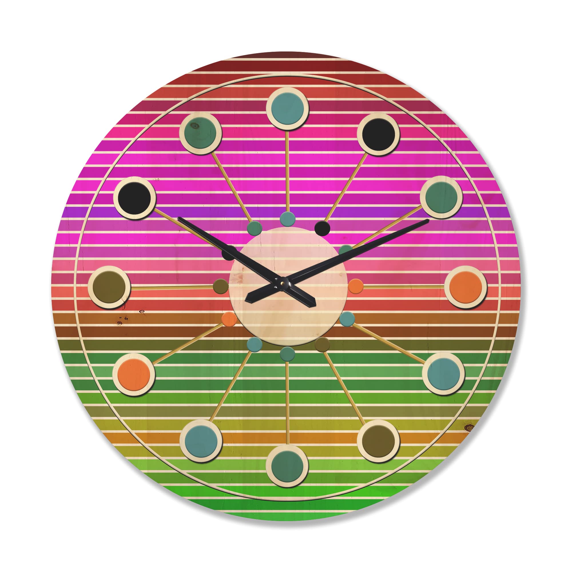 DesignQ Horizontal Geometrical Retro Pattern II - Large Mid-Century Modern Wood Wall Clock for Living Room Décor | Oversized Vintage Wooden Clock for Home, Office & Dining Room Wall Art
