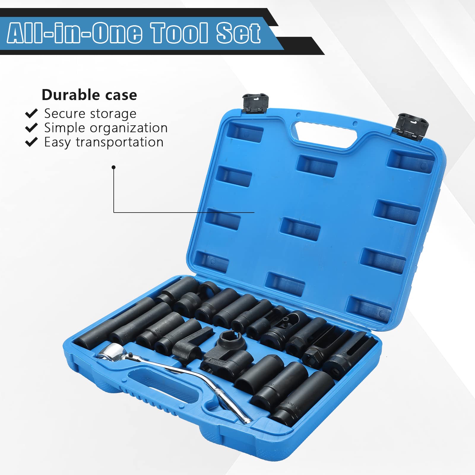 ATPEAM 21-Piece Oxygen Sensor Socket Set - Professional Automotive Tool Kit for Oxygen Sensors & Oil Pressure Sending Units - Perfect for Mechanics, DIY Car Repairs & Engine Maintenance