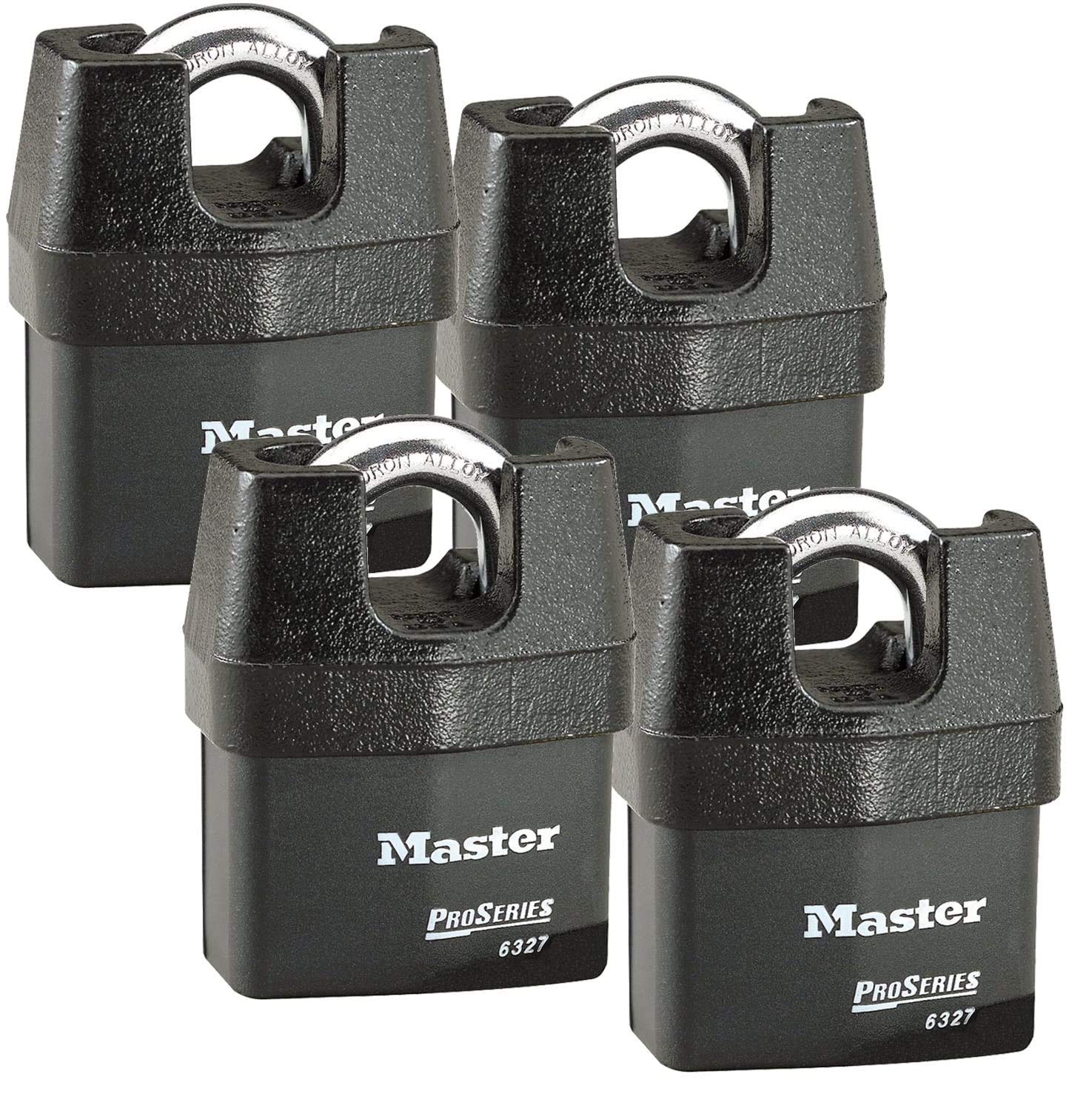 Master Lock Pro Series 6327NKA-4 High Security Padlock (4-Pack) with BumpStop Technology - Heavy Duty Outdoor Use for Sheds, Gates & Storage Units