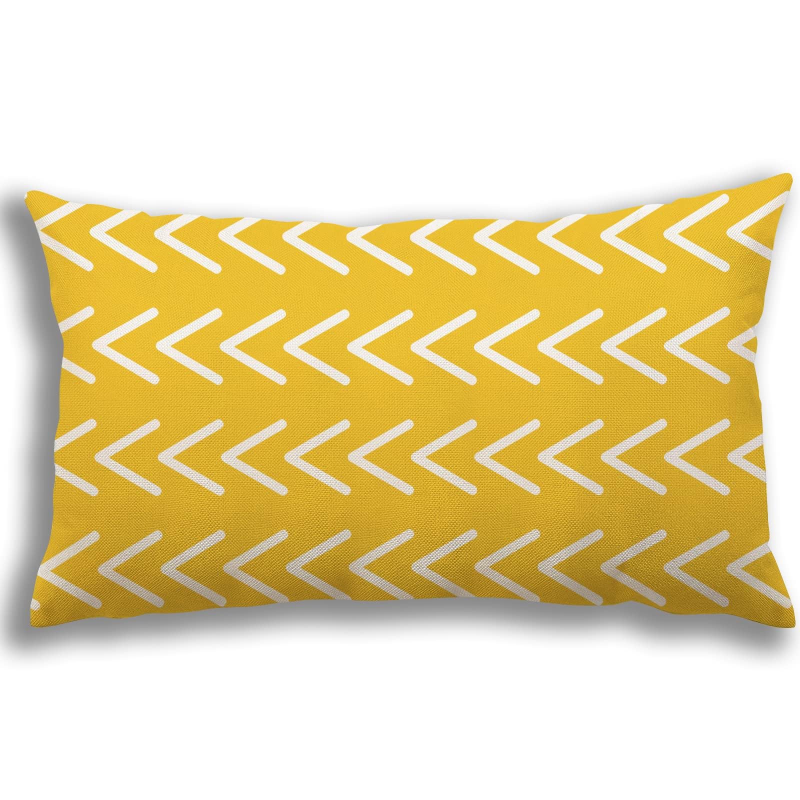 YCOLL Lumbar Pillow Covers 12x20 (Set of 4) - Modern Sofa Throw Pillow Cases, Decorative Outdoor Linen Fabric Cushion Covers for Couch, Bed & Car - Yellow | Perfect for Living Room Decor, Patio Furniture & Travel Comfort