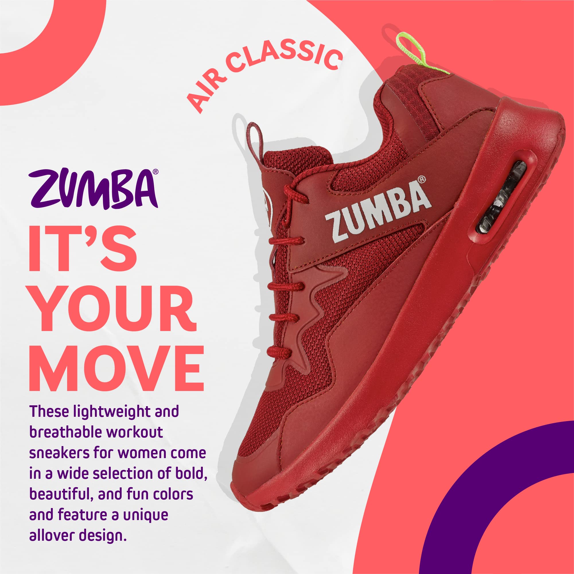 ZUMBA Women's Air Classic Sneakers - Non-Slip Low-Top Dance Shoes for Women | Perfect for Zumba Fitness, Dance Workouts & Casual Wear