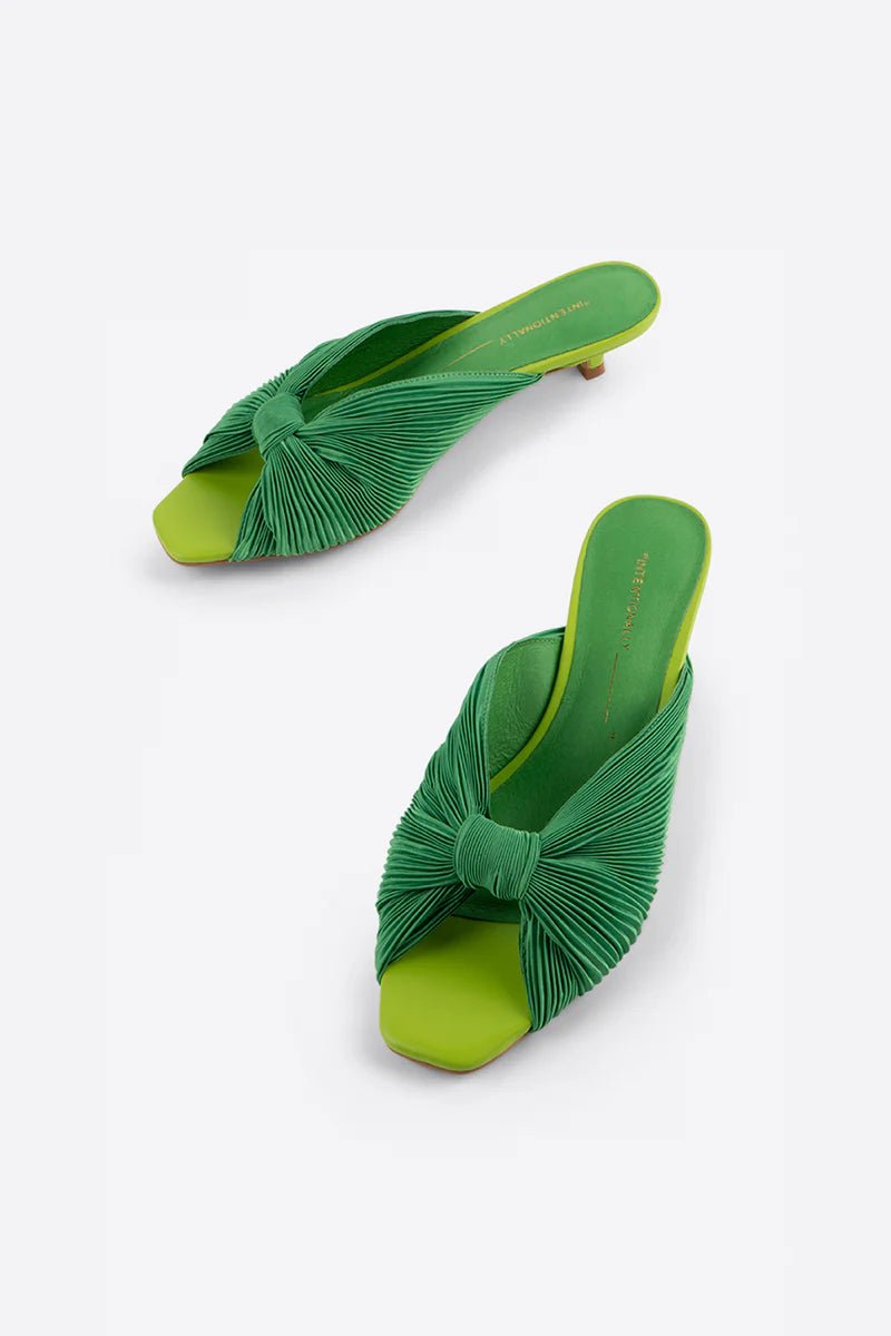 Green Satin Leather Slide Sandals for Women - Comfortable House Slippers for Indoor/Outdoor Wear - Perfect for Lounging, Spa, and Beach